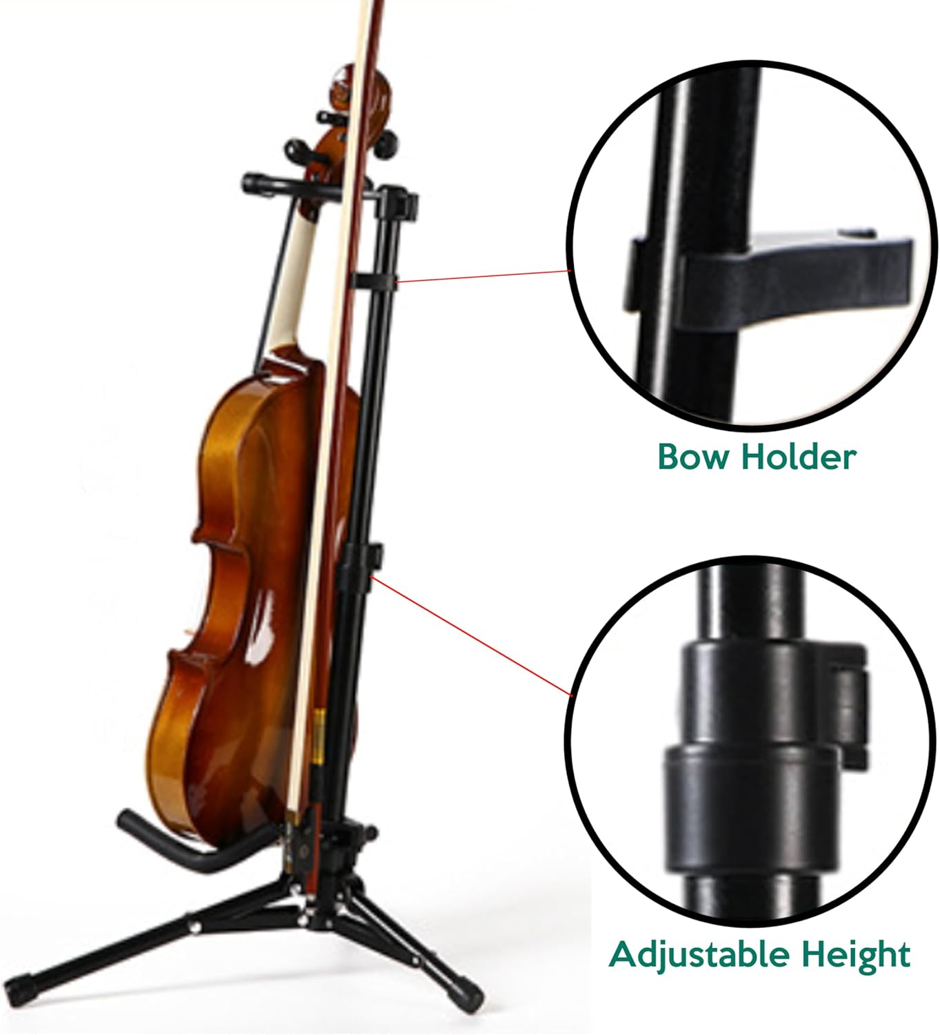 Violin/Ukulele Stand with Bow Holder, Sturdy Violin Foldable Portable Rack Tripod Display Protection image number 5