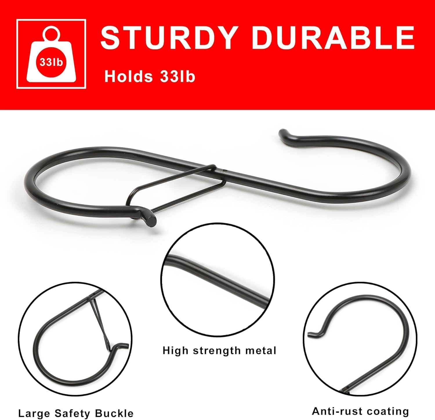 6 Pack 3.8 Inch S Hooks for Hanging, Heavy Duty S Hooks with Safety Buckle, S Shape Hooks for Hanging Kitchen Utensils, Pots and Pans, Cups, Plants, Clothes and Bags image number 3