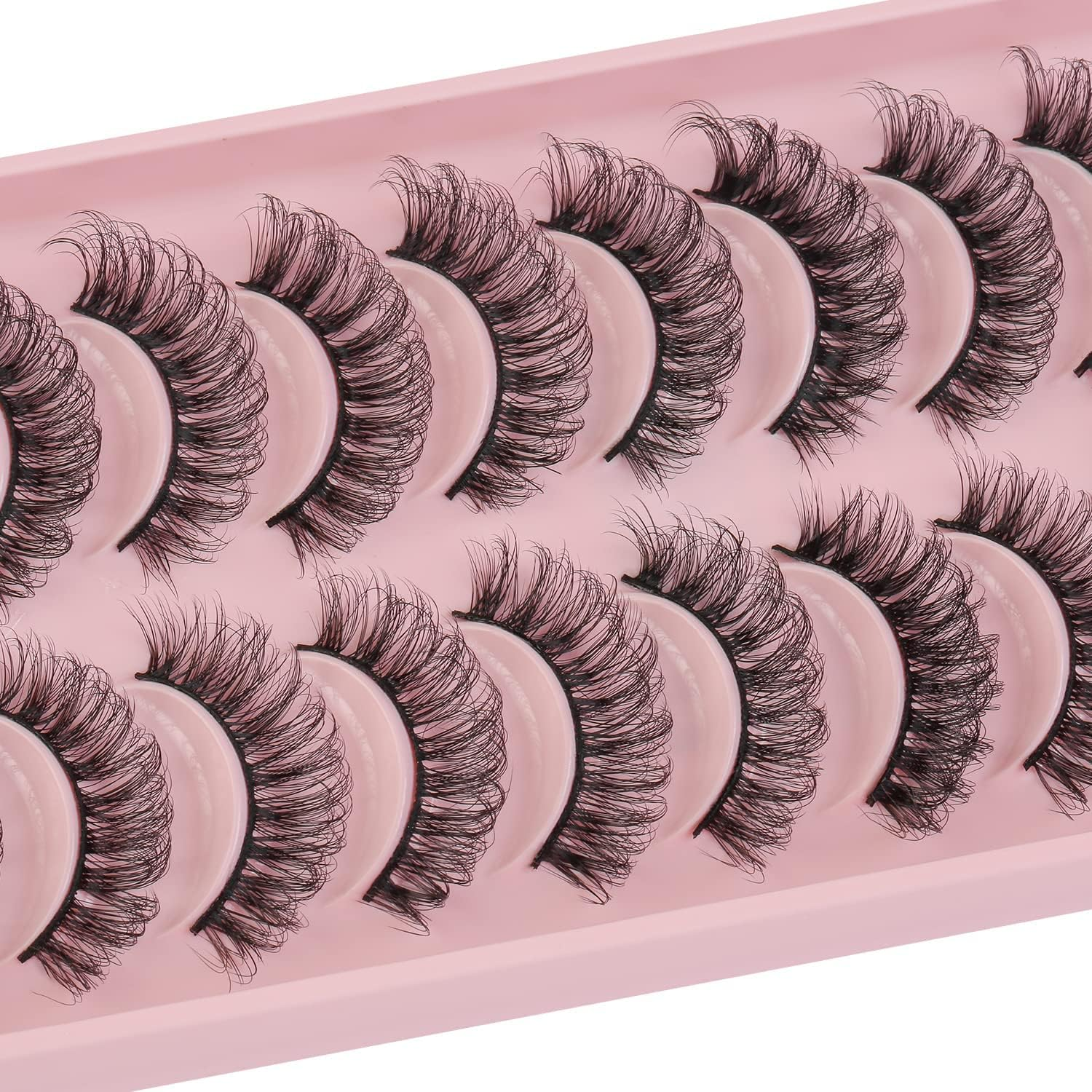 Eyelashes Russian Volume Strip Lashes Natural Wispy D Curly False Eyelashes Look like Extensions 10 Pairs (AB036) image number 3