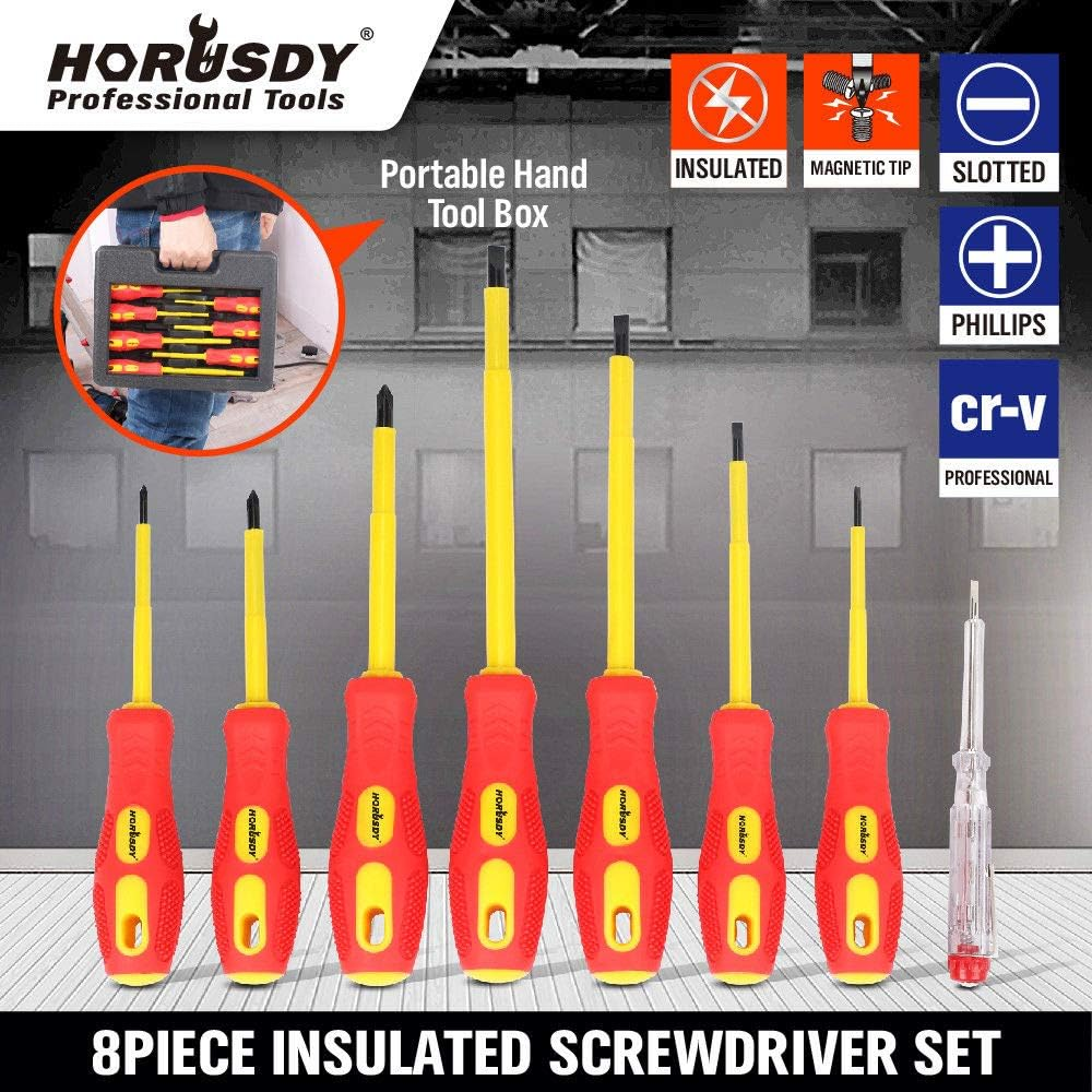 HORUSDY 8-Piece Insulated Screwdriver Set, 1000V Approved Magnetic Tip Slotted Phillips Electricians Tool with Carry Case image number 6