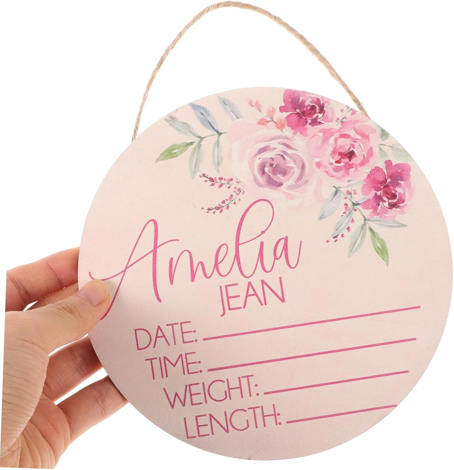 2Pcs Wooden Baby Name Announcement Sign Newborn Birth Announcement Sign for Nursery Room Hospital Welcome Shower Photo Prop image number 3