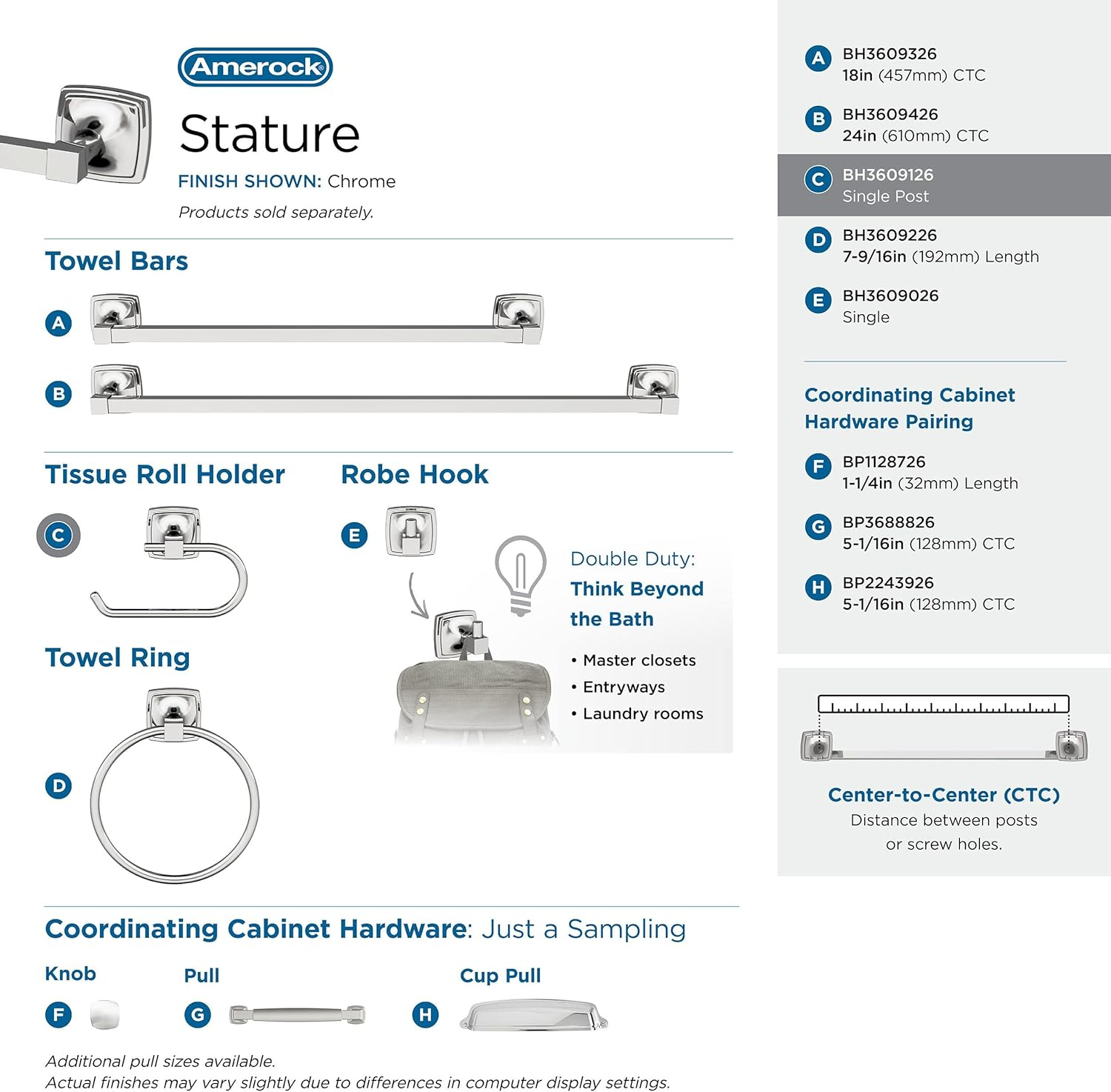 Amerock BH3609126 | Chrome Single Post Toilet Paper Holder | 7-1/16 In. (179 Mm) Length Toilet Tissue Holder | Stature | Bath Tissue Holder | Bathroom Hardware | Bath Accessories image number 2