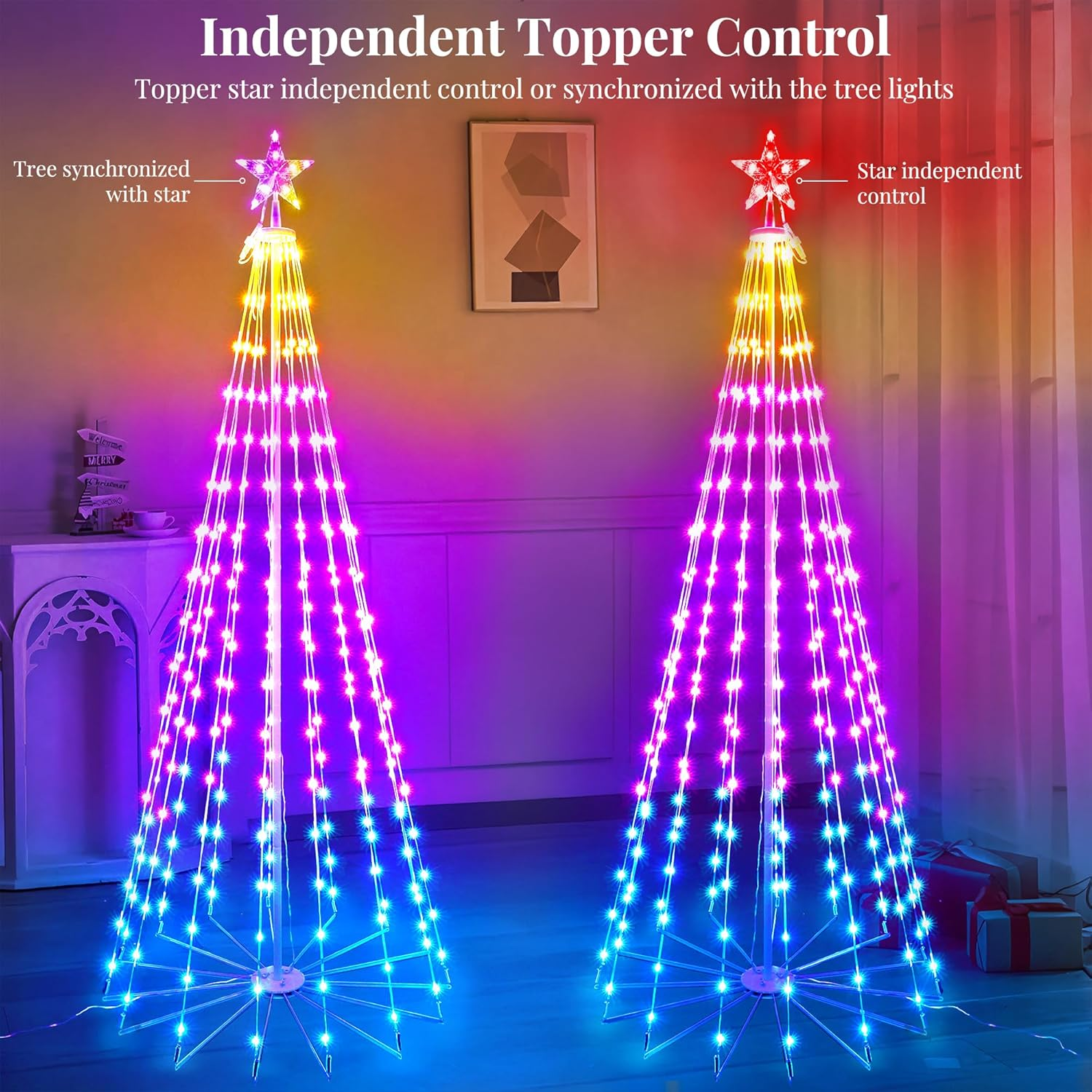 Smart Christmas Tree Lights, 1.88 M 265 Leds Outdoor Cone Shape Christmas Fairy Lights with Star Waterproof 16 Million RGB Colours Christmas Decoration Light for Garden Party Indoor, App image number 4