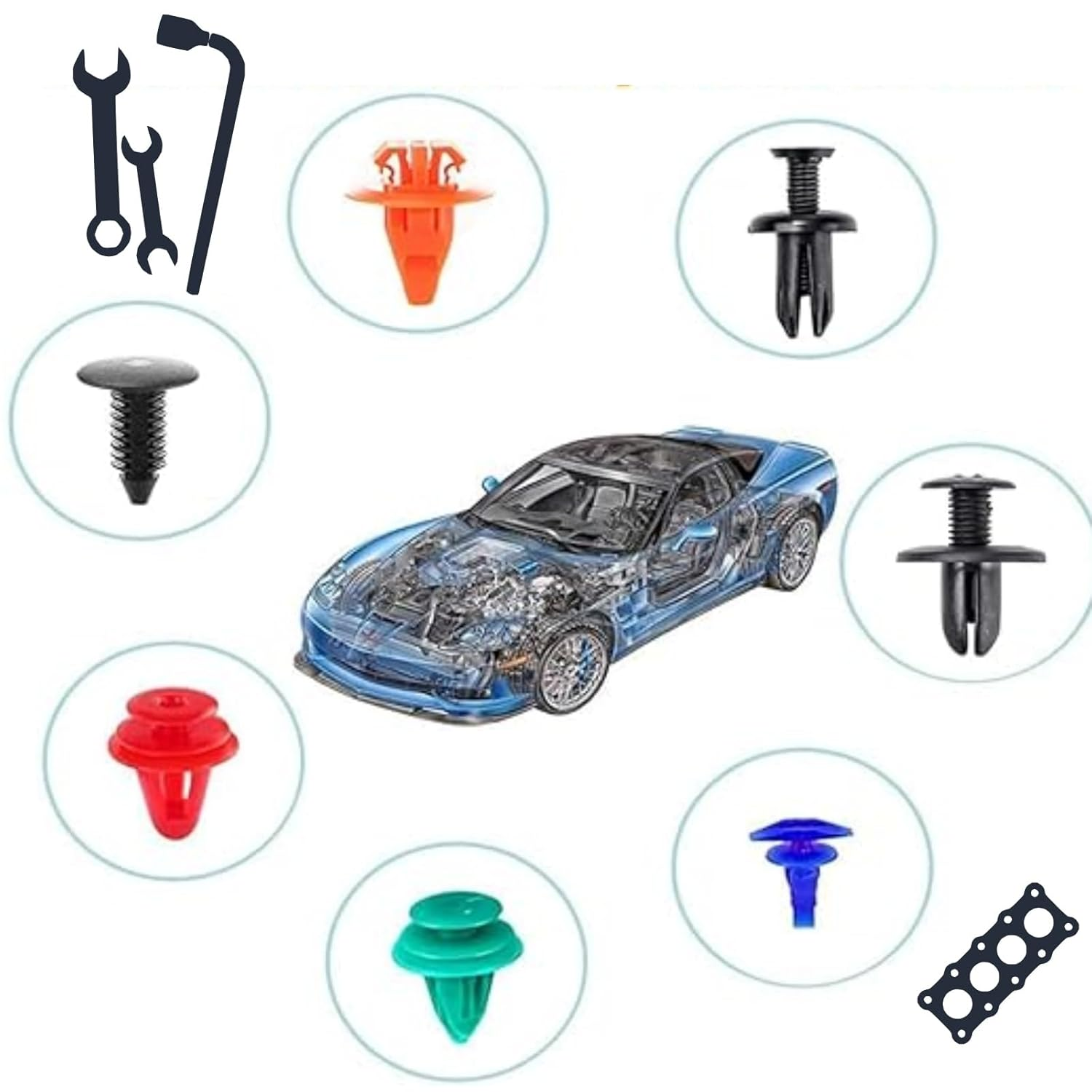 1240-Piece Car Push Retainer Clips Body Clips Plastic Fasteners Kit 22 Most Popular Sizes Nylon Auto Push Pin Rivets Set with 5 Removal Tools for Bumper, Fender, Door Trim image number 1