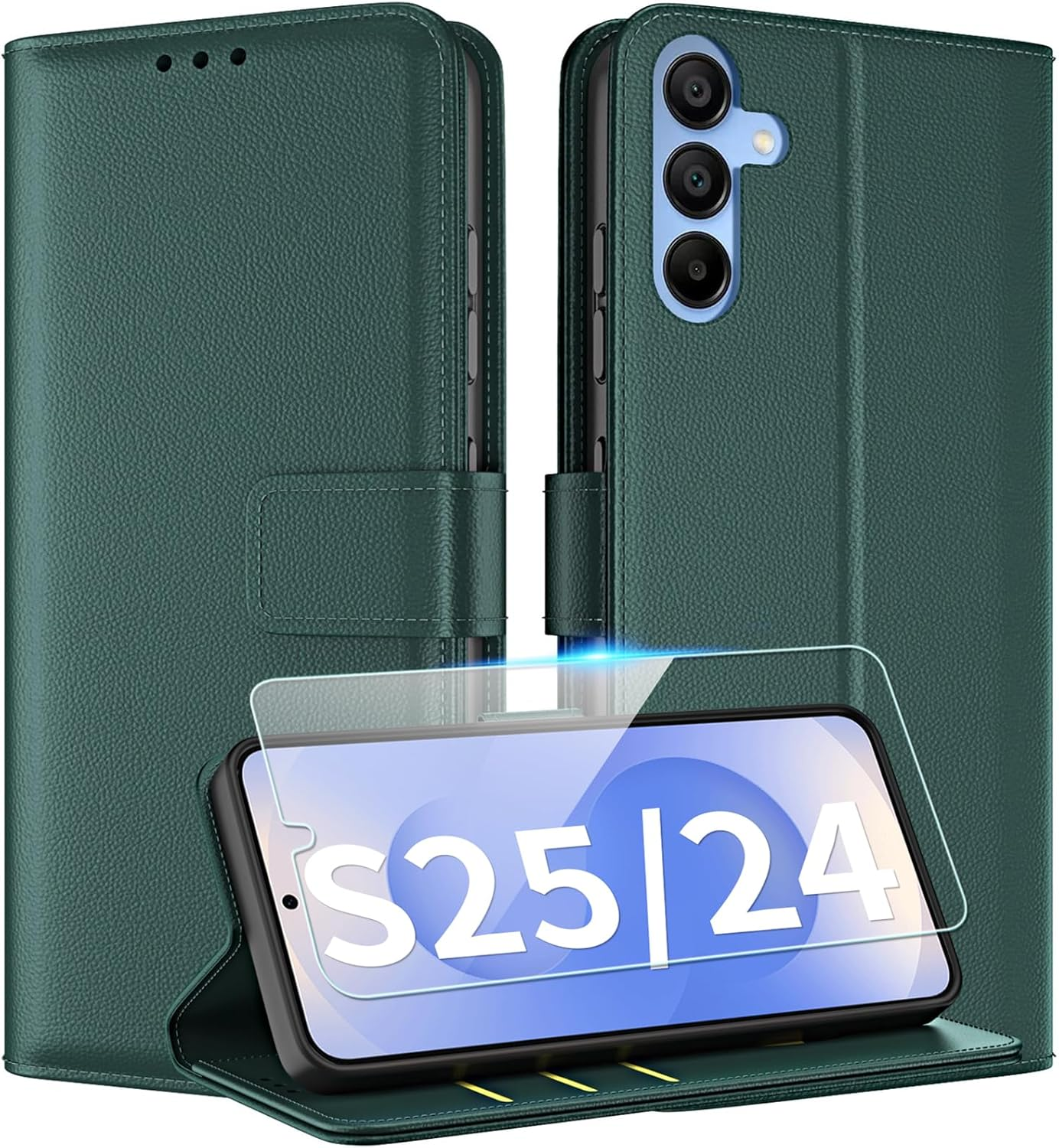 TQIAHF Mobile Phone Case for Samsung Galaxy S25 5G / S24 5G Flip Case with Screen Protector Glass Protection Leather Folding Flip Cover Case Protective Case Card Slot Complete Protection Mobile Phone