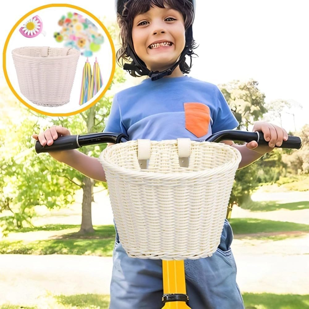 Kids Bike Basket, Kid'S Front Handlebar Basket,Girl'S Basket Kit, Suitable for Most Children'S Bicycles and Kids Tricycles Handlebar image number 4