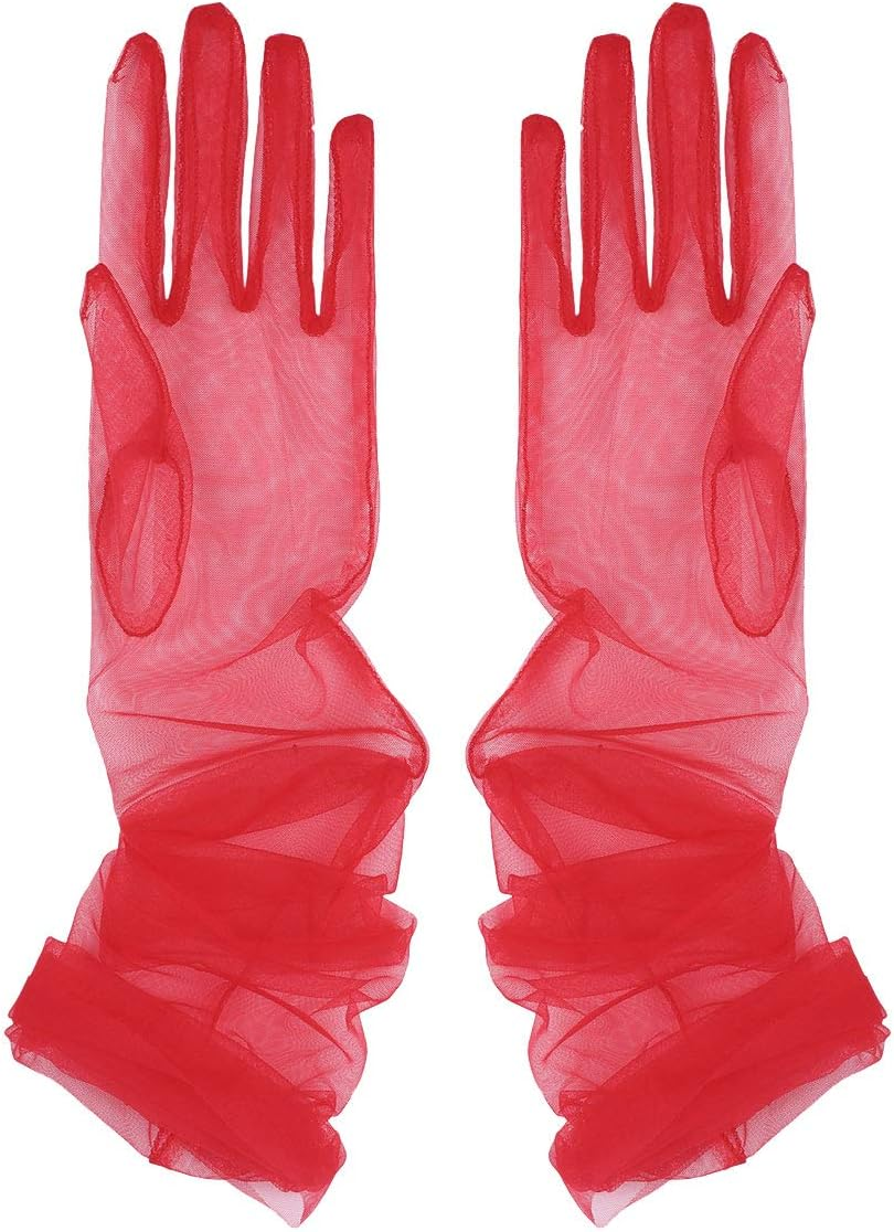 Aniler Women'S 27'' Long Tulle Gloves Sheer Bridal Gloves Opera Party Gloves Opera Christmas Costume Party Dance Gloves - Blue image number 2