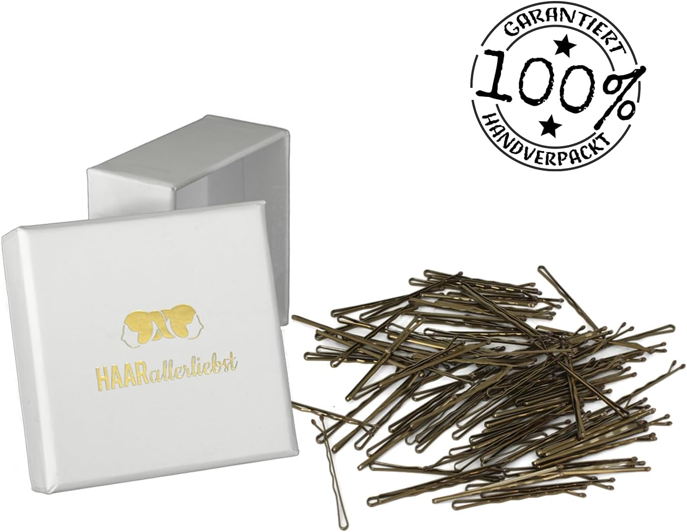 Haarallerliebst 100 Hair Pins - 5 Cm Bobby Pins - Gold for All Hair Colours - Women'S Hair Clips & Hair Pins in White Box - Perfect Hair Pin for Styling & Hold - Pack Of 50; Box Colour: Pink image number 2