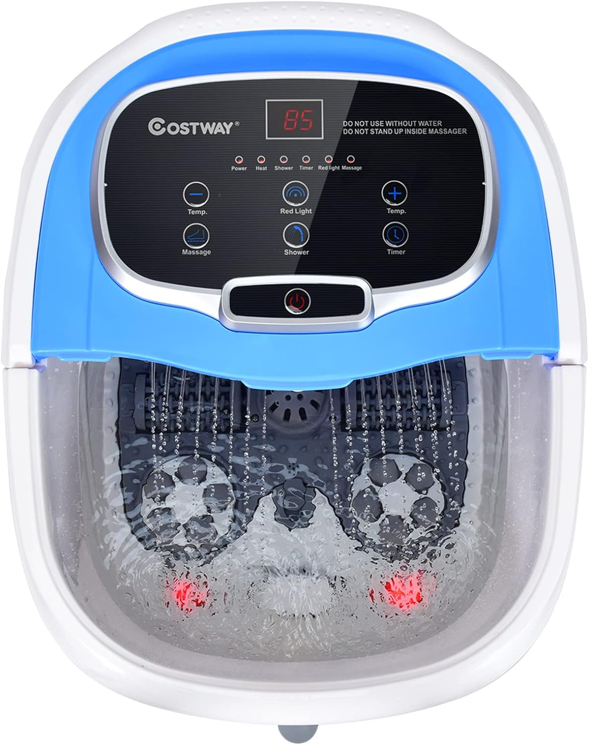 Costway Foot Spa Bath Massager, Multifunctional Electric Foot Baths Machine with Motorized Shiatsu Massage Balls & Massage Rollers, LED Display, Shower, Red Light, Time & Temperature Control, Massager for Foot, Ankle, Leg, Calf Stress Relief (Black)