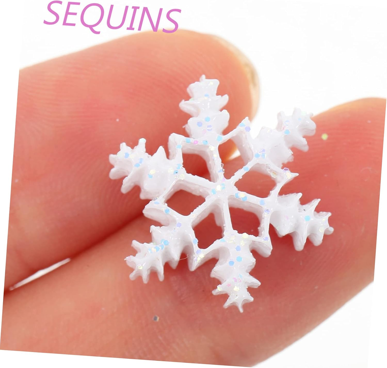 Anneome 50Pcs Mini Resin Snowflake Xmas Micro Landscape Ornaments DIY Hanging Pendants Christmas Tree Accessories White 3D Small Resin
