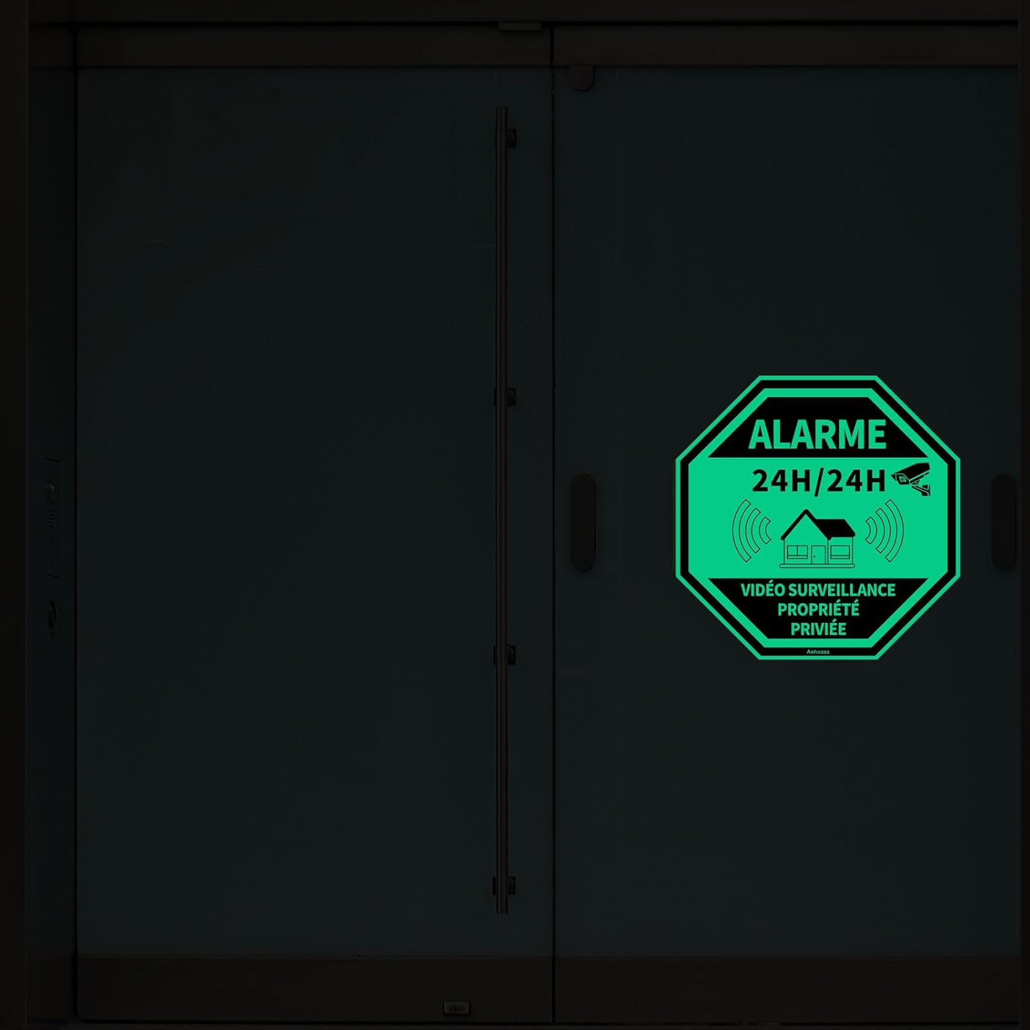 FR Shoaza Home Illuminated 4 Alarms CCTV Security Self Adhesive Home Glow in the Dark Octagonal 20X20Cm