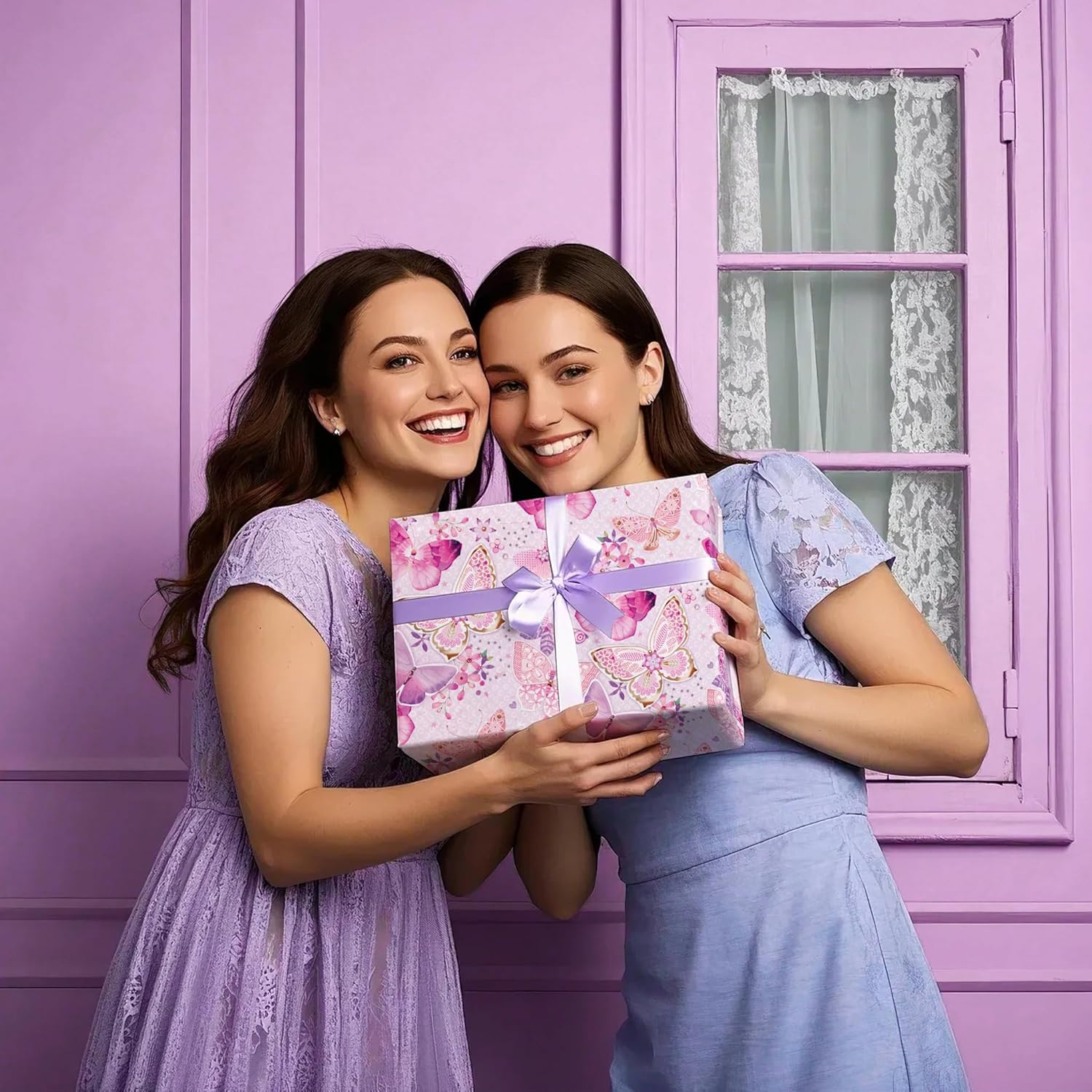 WRAPAHOLIC Pink Butterfly Wrapping Paper Roll - Mini Roll - 17 Inch X 33 Feet - Fantasy Butterfly Design, Perfect for Birthday, Wedding, Bridal Shower image number 3