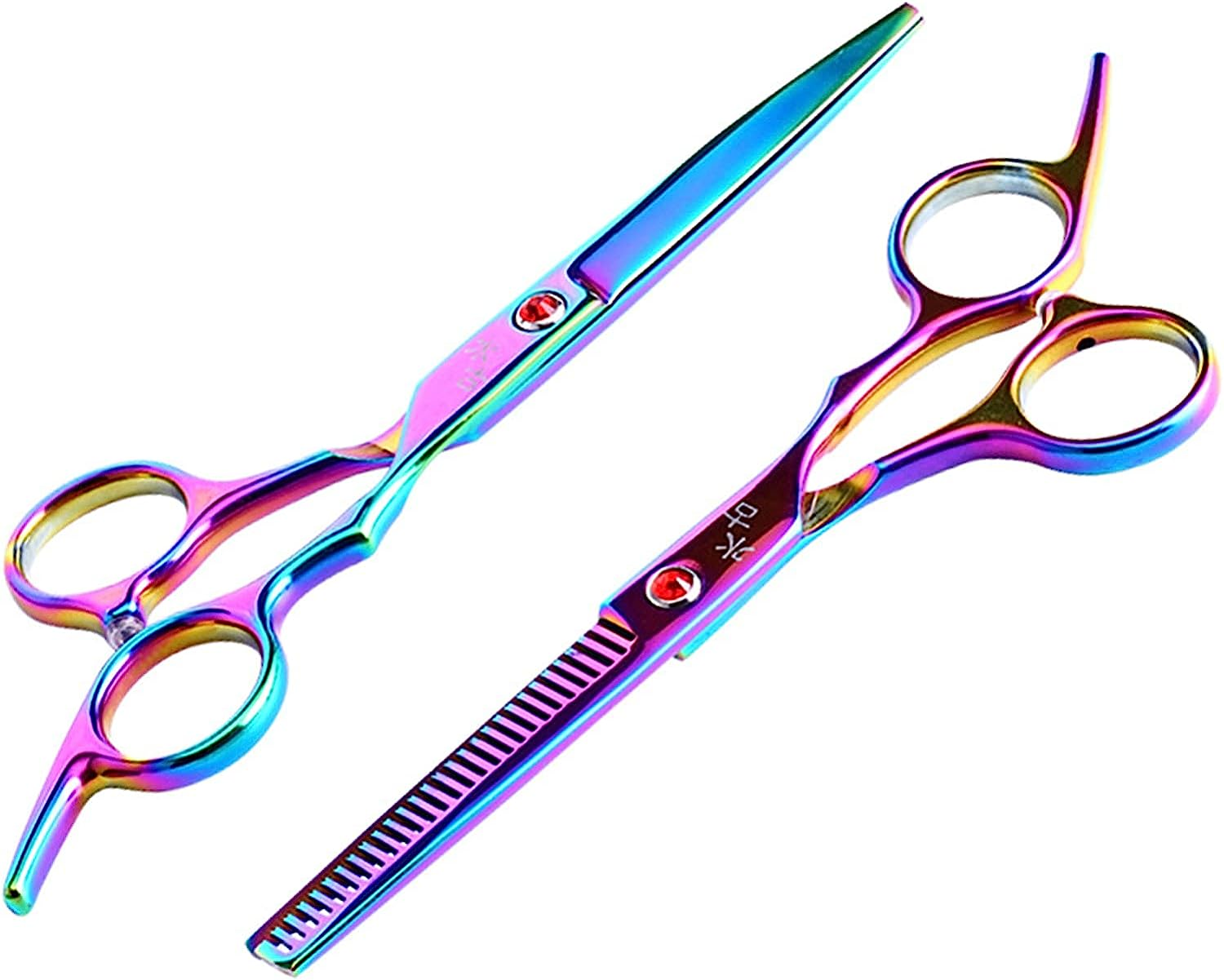 TAVVKE Professional Hair Cutting and Thinning Scissors - Titanium Coated - Barber Hair Cutting and Thinning Scissors with Pouch - Stainless Steel - Adjustable Tension Knob image number 2