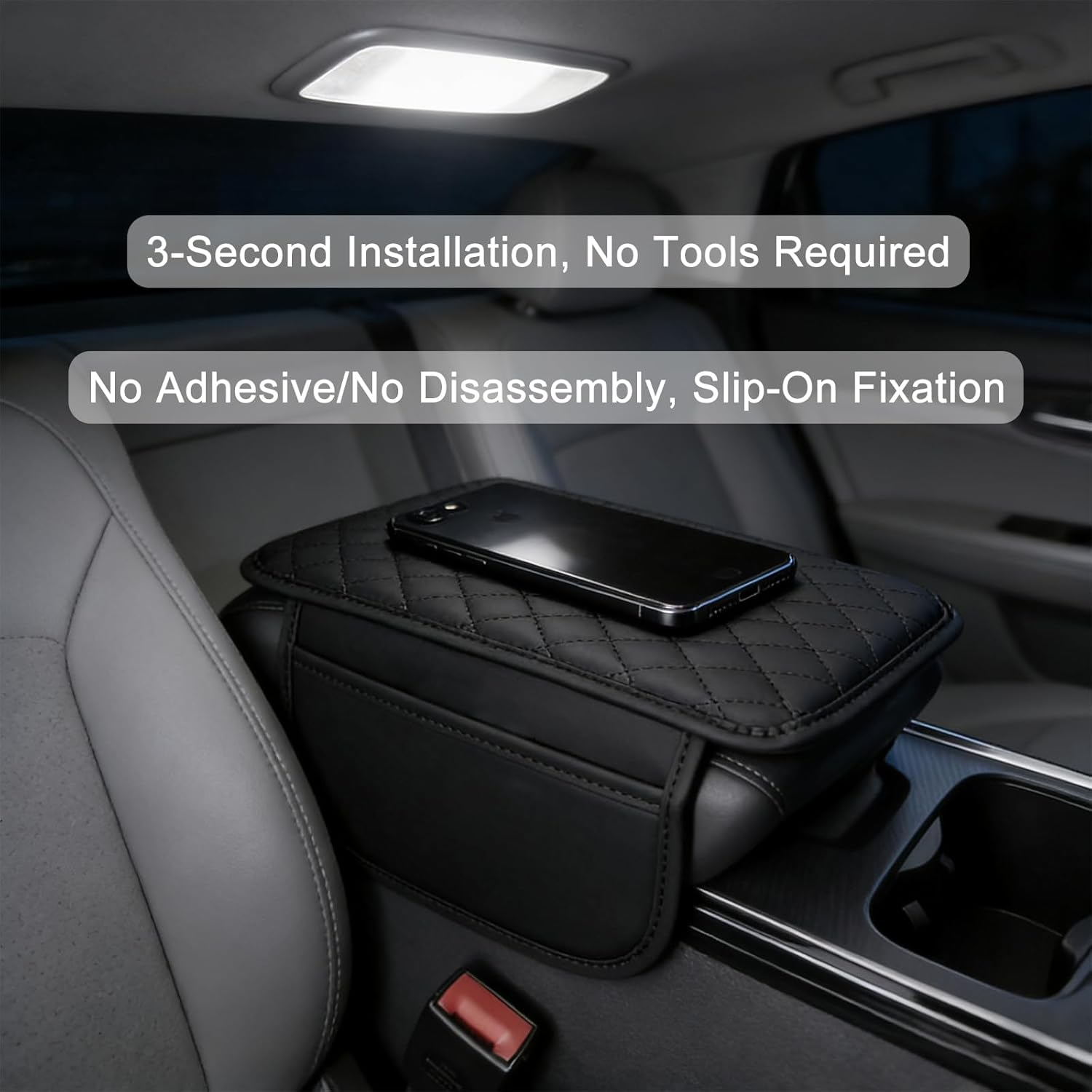 Upgraded Car Center Console Cover Microfiber Leather Armrest Cover Cushion with 2 Storage Bags Car Armrest Storage Box Car Interior Accessories for Most Vehicles Black Padded Armrest Protector