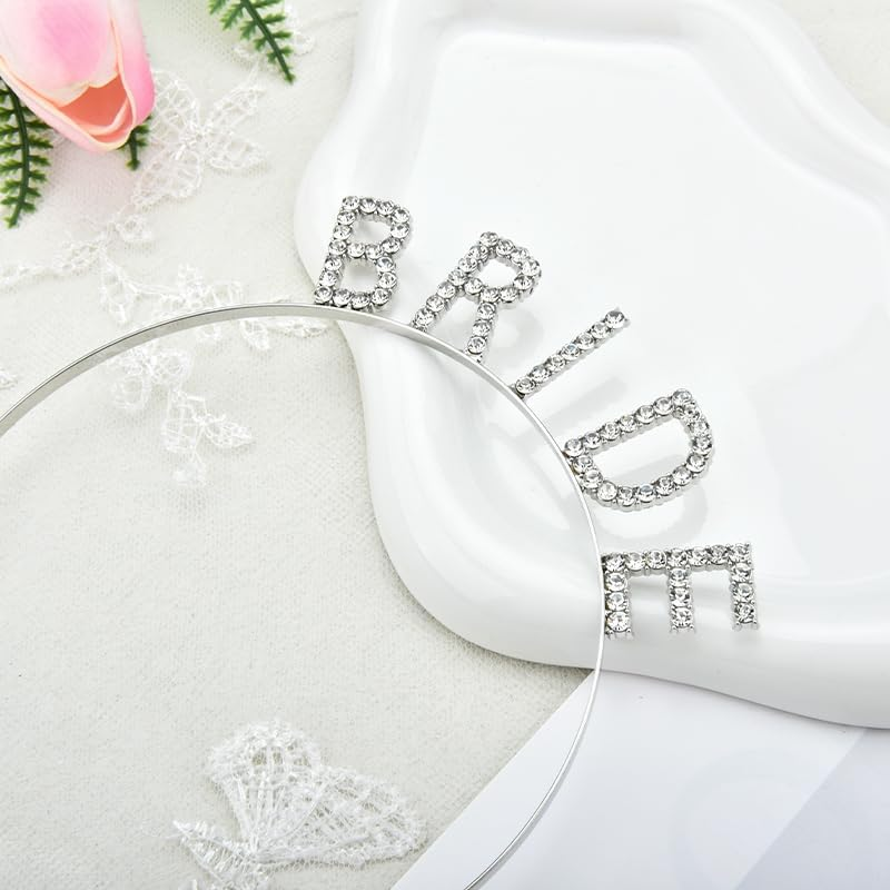 Silver Rhinestone Bride Headband Bachelorette Party Accessories for Bride to Be Gifts to Her Bridal Shower Gifts for Brides Headpiece for Wedding Hair Band to Brides