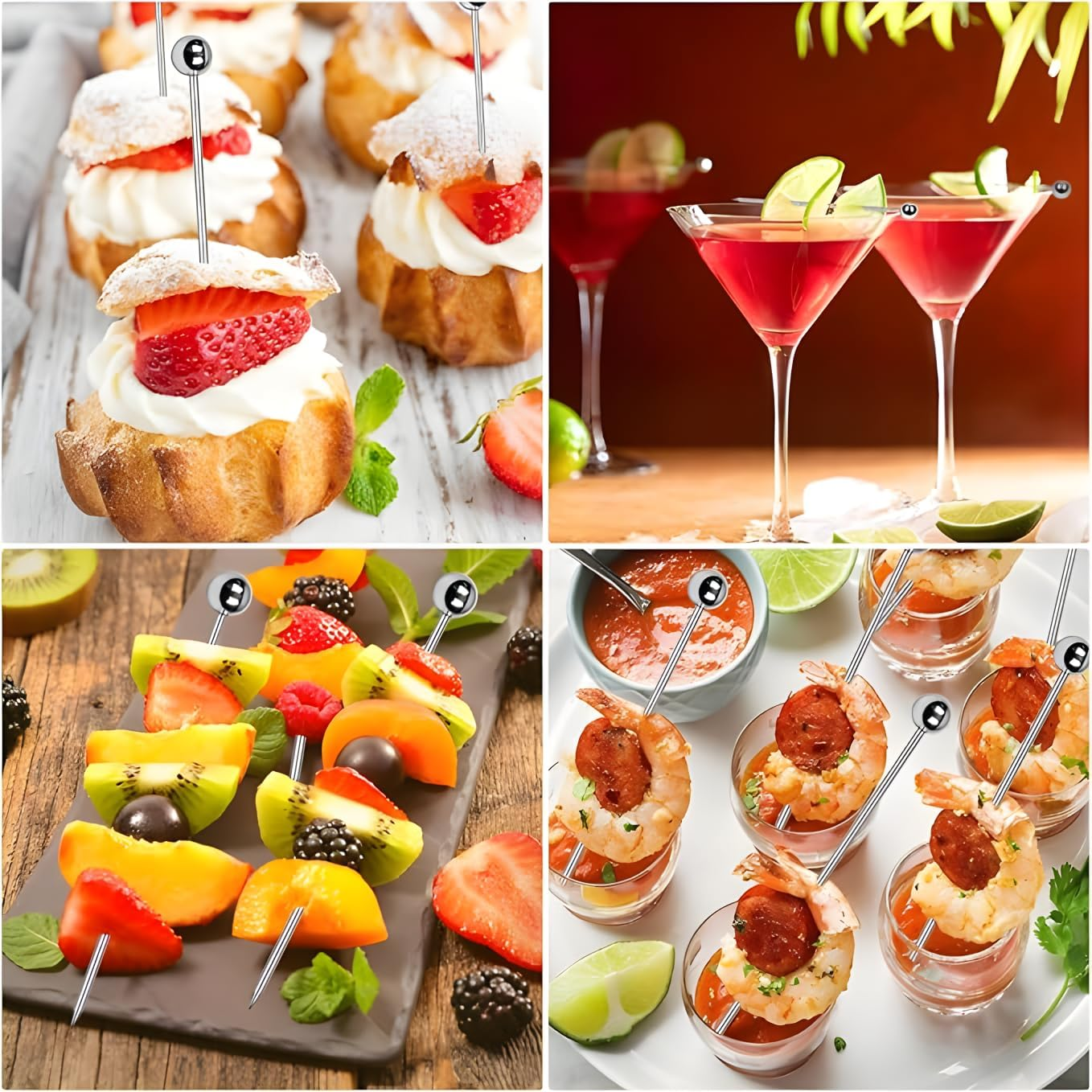 Stainless Steel Fruit Toothpicks,Cocktail Picks Appetizer Skewers Cleanable and Reusable,Toothpicks for Food and Drinks, Bar Party, Barbeque Snacks, Sandwiches and Fruit 20Pcs（Silver） image number 6