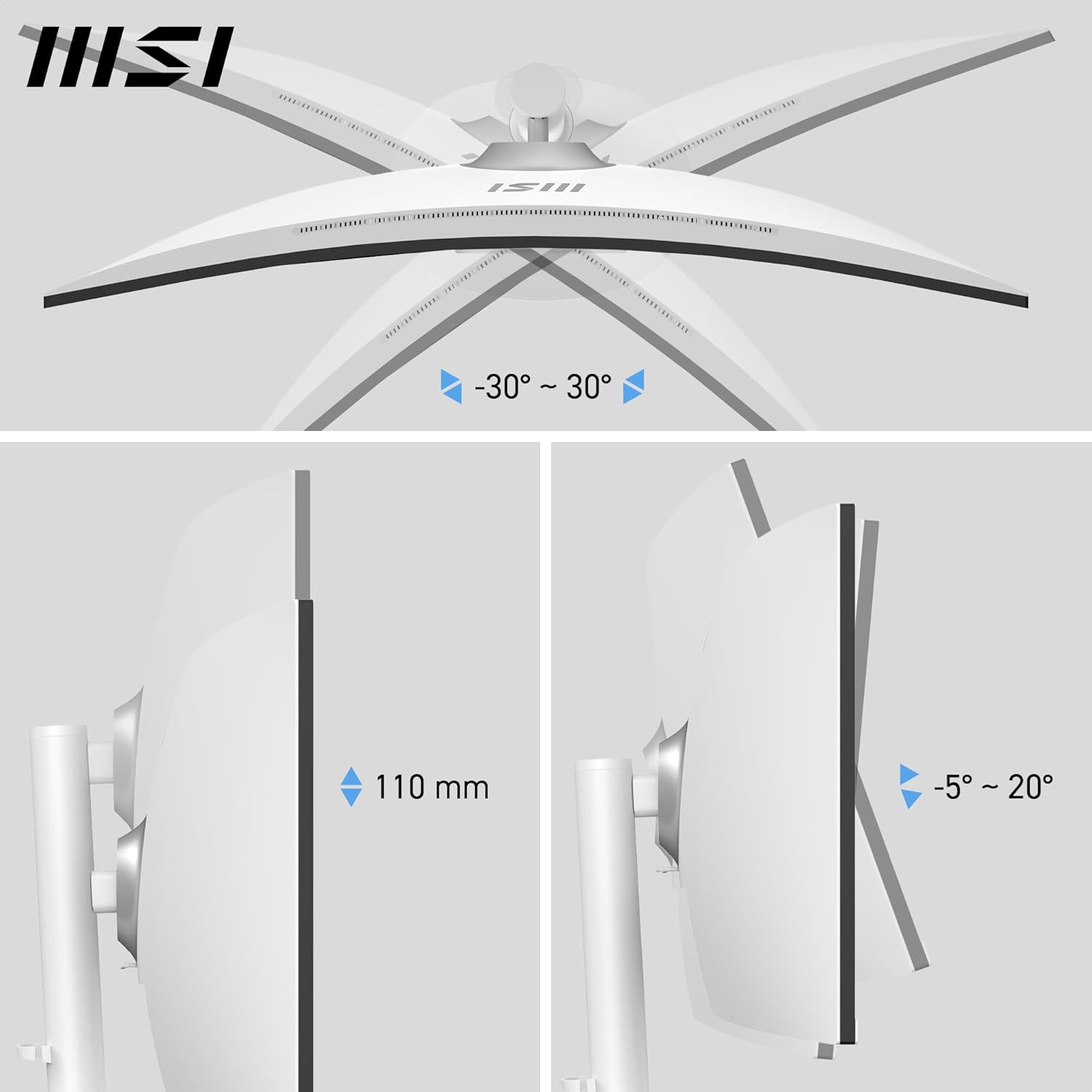 MSI Modern MD342CQPW 34" Ultrawide USB-C 98W PD Height Adjustable Curved Professional Monitor, WUQHD 3440X1440, VA, Frameless, 120Hz, 1Ms, 2Xhdmi&Dp Port, KVM, USB Hub 2A1B, Speakers, VESA, White image number 5