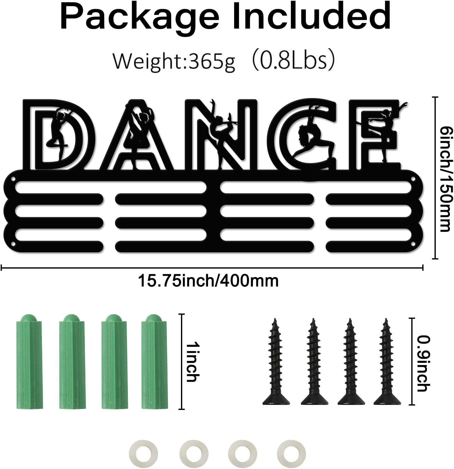 SUPERDANT Dance Medal Hanger Display Women Dance Sports Medal Holder Personalised Award Black Metal Rack Wall Mounted Ribbon Lanyard Christmas Birthday Gift for Kids Athletes 15.75X6In image number 3