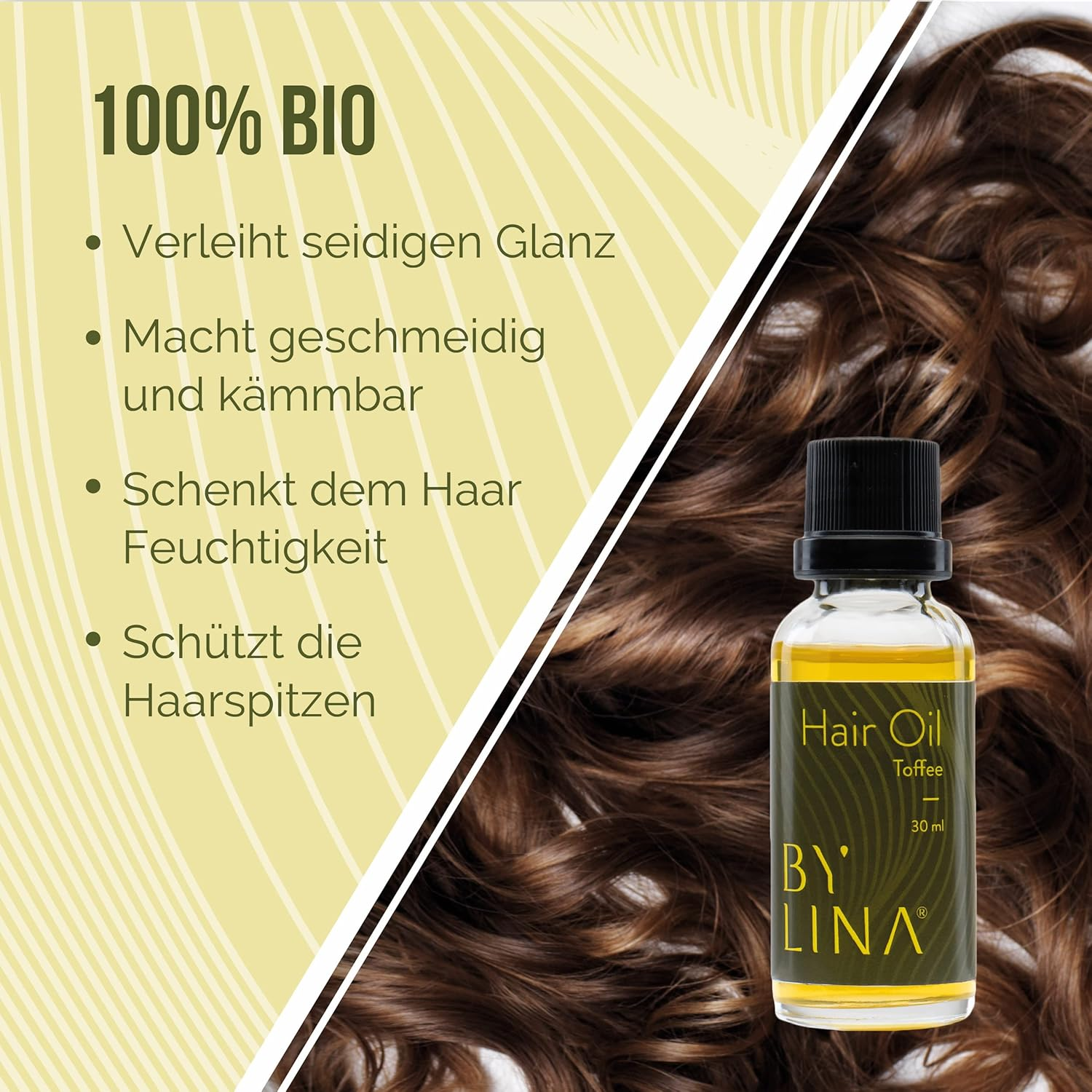 BYLINA Hair Oil without Silicone and Paraben - Made from Cold-Pressed Organic Oils, Argan Oil, Jojoba Oil, Almond Oil and Broccoli Seed Oil for Broken and Dry Hair (Toffee) image number 4