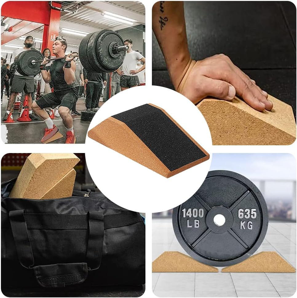 2 Pcs Cork Squat Wedge with Storage Bag, Portable Yoga Brick, Stretching Exercises Squat Ramp, Platform Trainer for Pilates Heel Elevated Squats (23 * 12 * 6.5 CM) image number 2