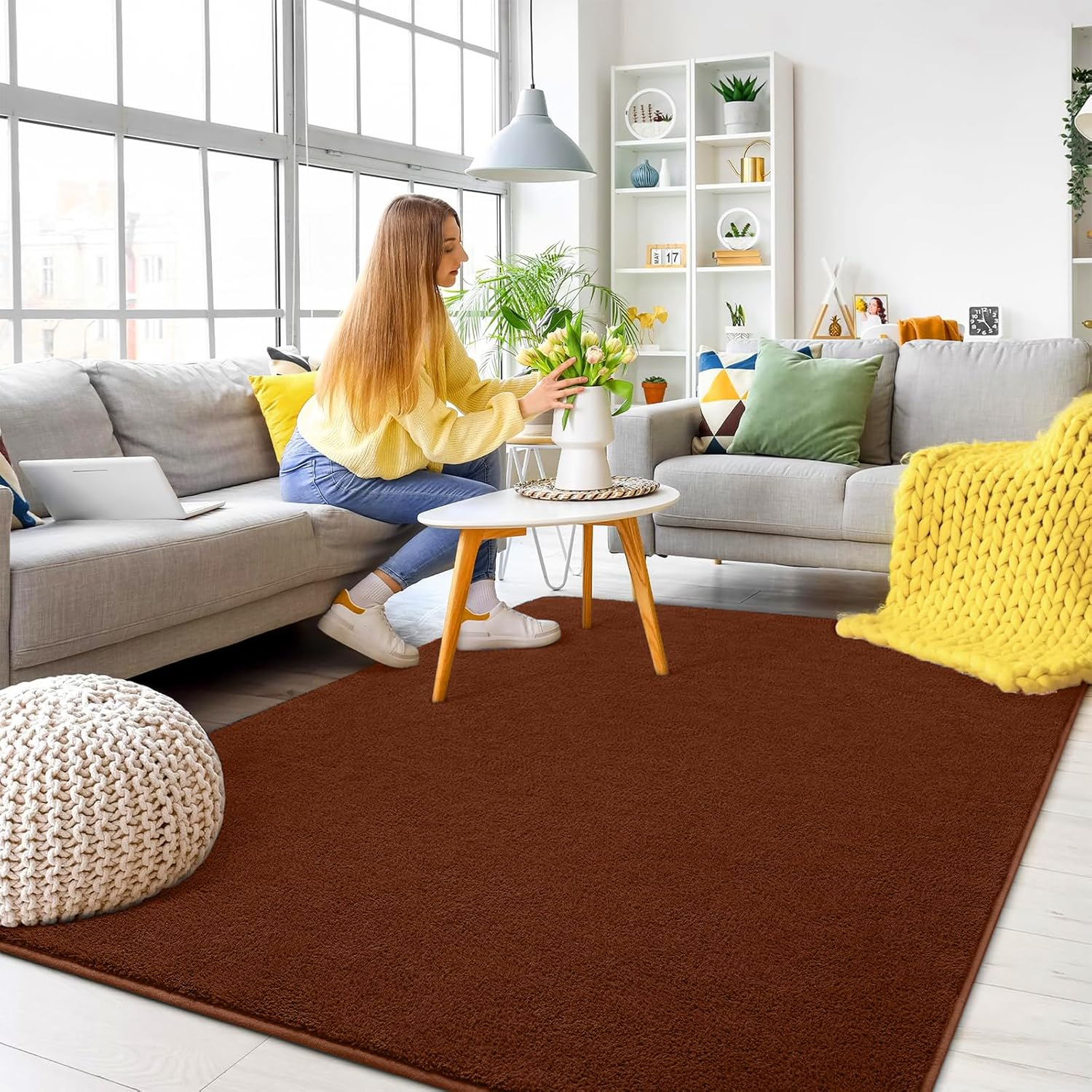 Area Rug Playmat for Kids, 1Cm Thick Coral Velvet Non-Slip Fluffy Carpet, Modern Washable Soft Fur Floor Play Mat Throw Rugs for Living Room,Bedroom,Playroom (Brown, 200X120Cm) image number 4