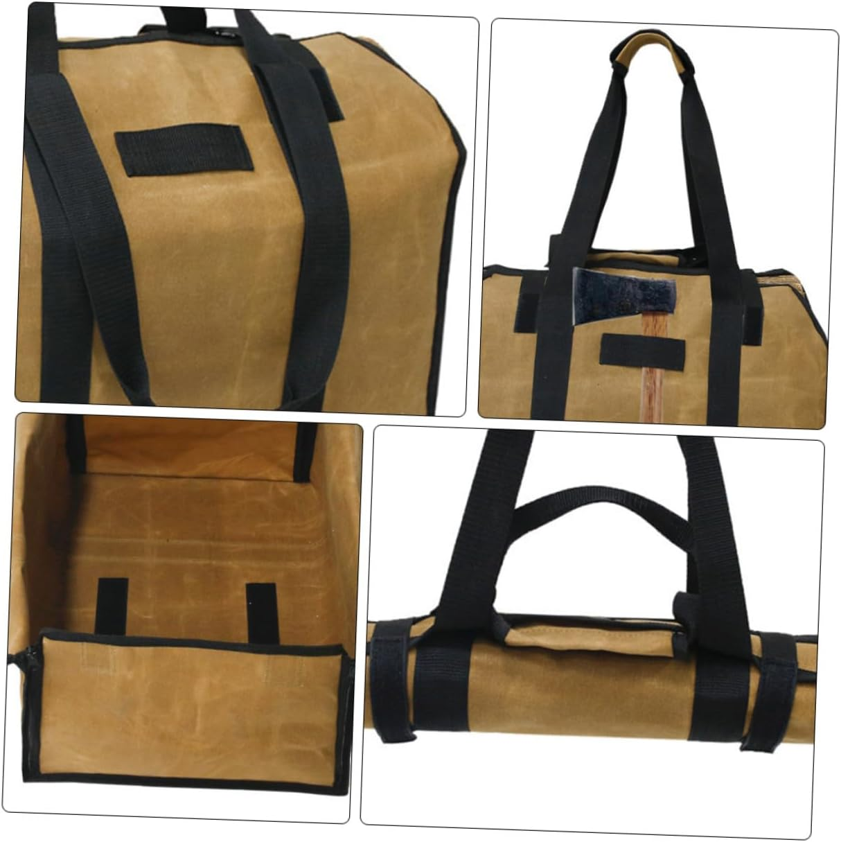 Capacity Waxed Canvas Log Tote Firewood Carrier Bag with Handles and Metal Buckle for Outdoor Camping Indoor Firewood Storage and Transport image number 6