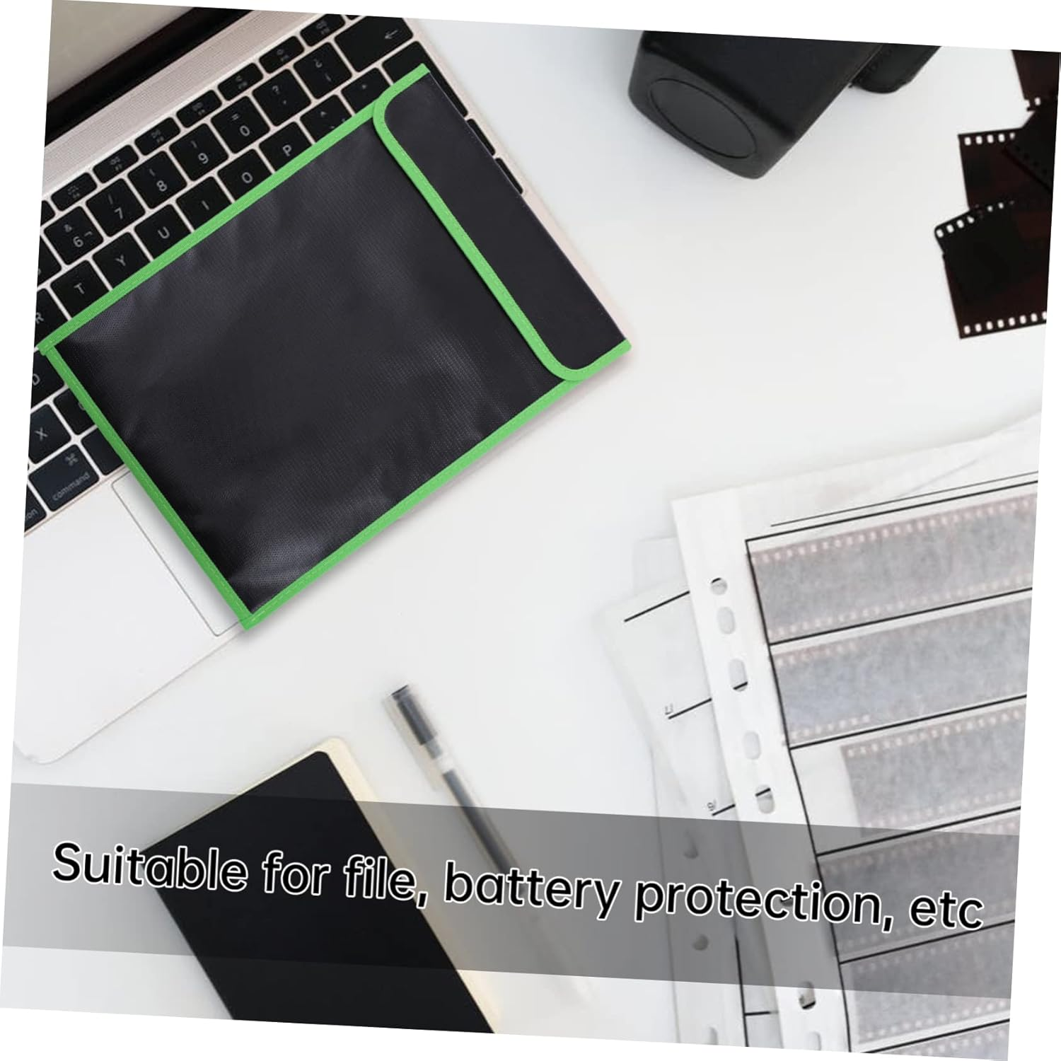 GRIRIW Fireproof File Bag Waterproof Pouch 37.5X28.5Cm Black Explosionproof Document Storage Bag for Battery Protection and Important Paper Safe