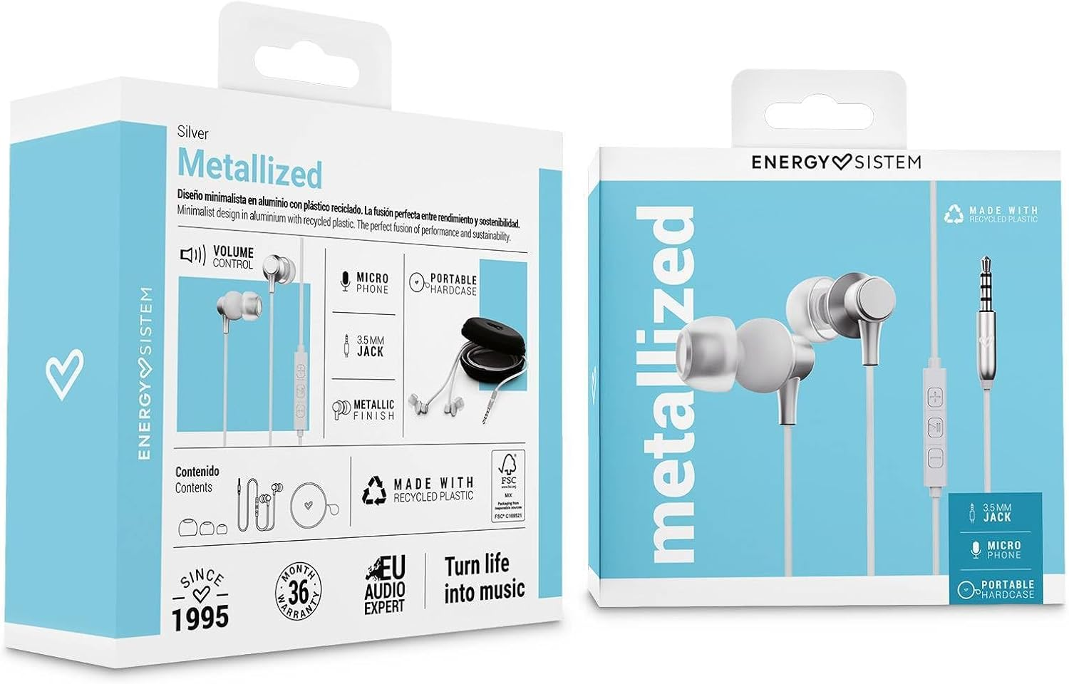 Energy Sistem Metallized 3.5Mm Aluminium Recycled Plastic In-Ear Headphones with Microphone - White image number 1