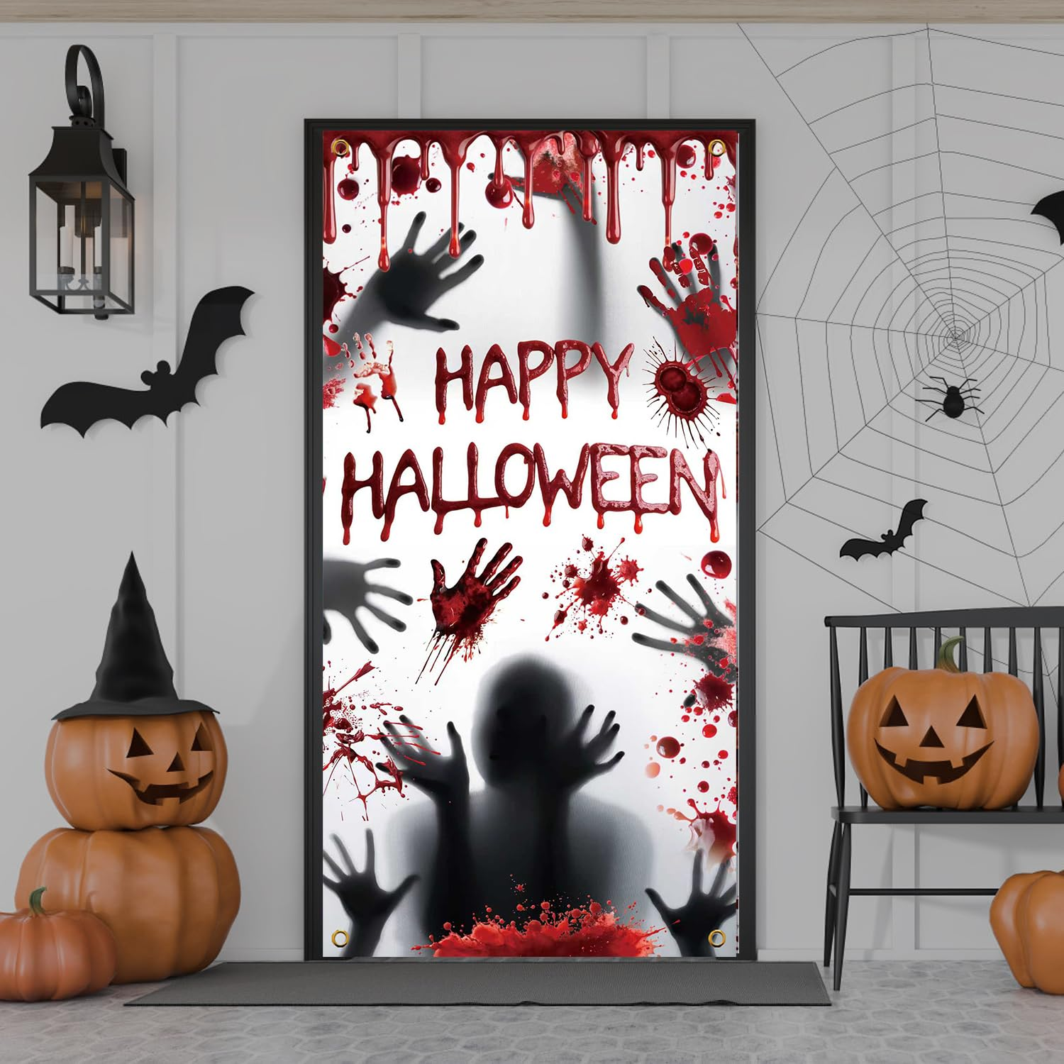 Halloween Door Decorations Halloween Door Cover Large Fabric Decorations for Front Door Porch Sign for Halloweens Party Decorations (B) image number 6