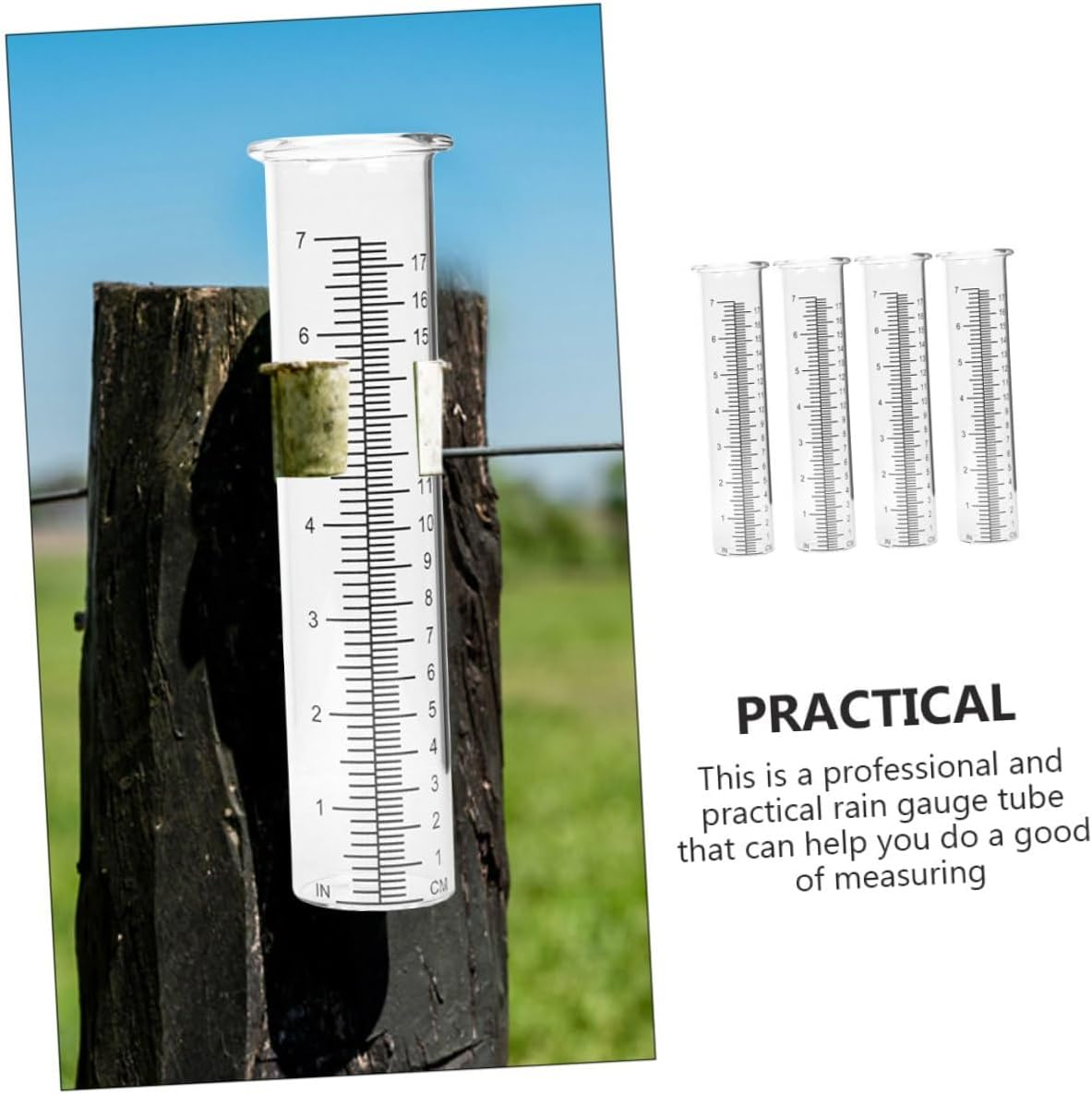 GALPADA 4Pcs Glass Rain Gauge Tubes Transparent Rain Tools with Clear Scale for Accurate Outdoor Rainfall Measurement in Garden Lawn and Plant Moisture Monitoring image number 3