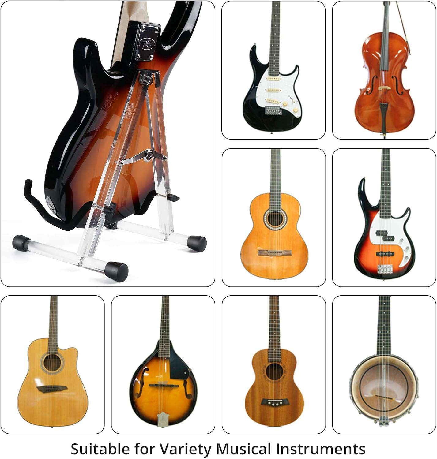 MUSO Guitar Stand,Acoustic Guitar Stand,Acrylic Classical Electric Guitar Stand,Foldable Bass Guitar Stand,Guitar Accessories (Crystal) - Acacia image number 5