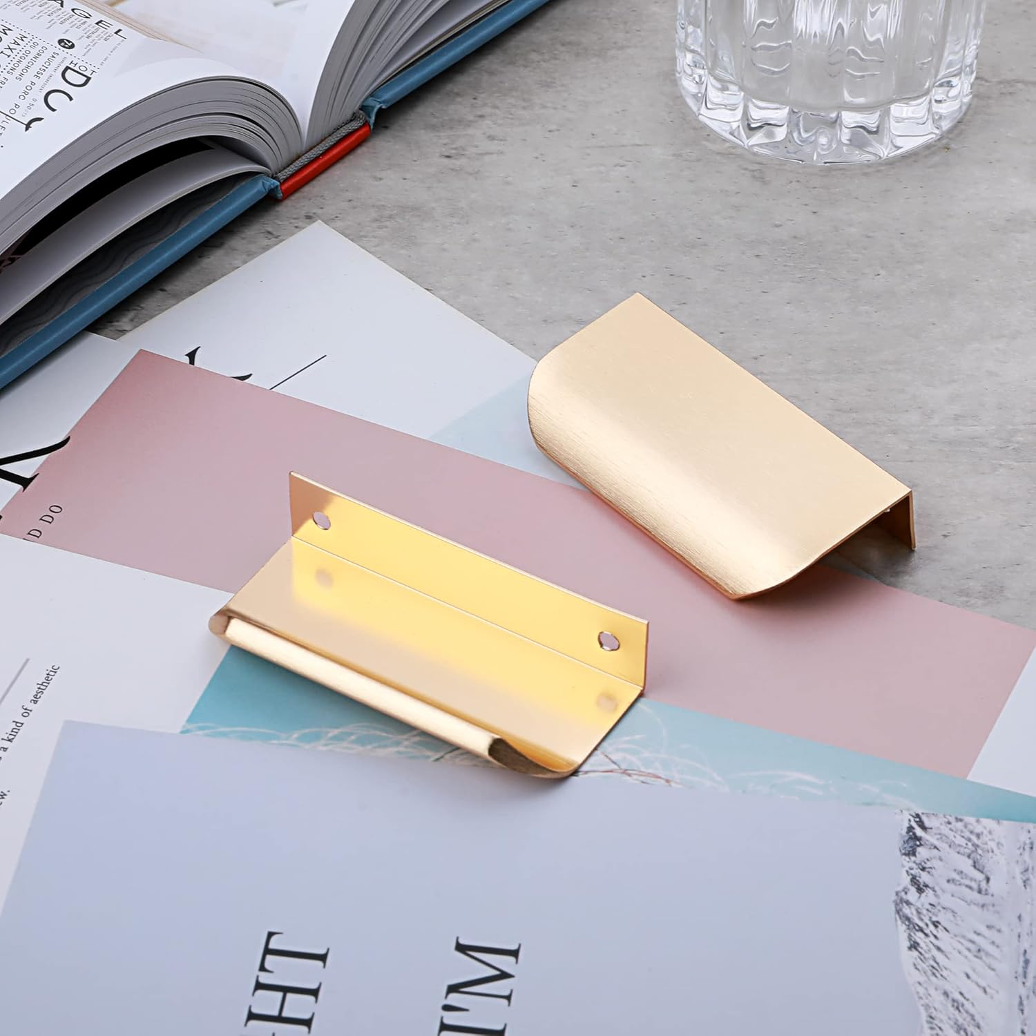 Malimali 5 Pack Dark Gold Edge Finger Pulls for Cabinets 3.15" Kitchen Drawer Handles Modern Aluminum Concealed Tab Pulls for Closet Door, Brushed Dark Gold image number 2