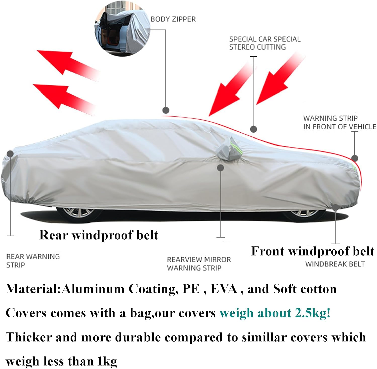 6 Layer Hatchback Full Car Cover Compatible with Toyota Yaris,Fit Honda Jazz,Fit Nissan Micra,Fit Fiat 500,Fit Mitsubishi Mirage,Fit Suzuki Alto Swift image number 4