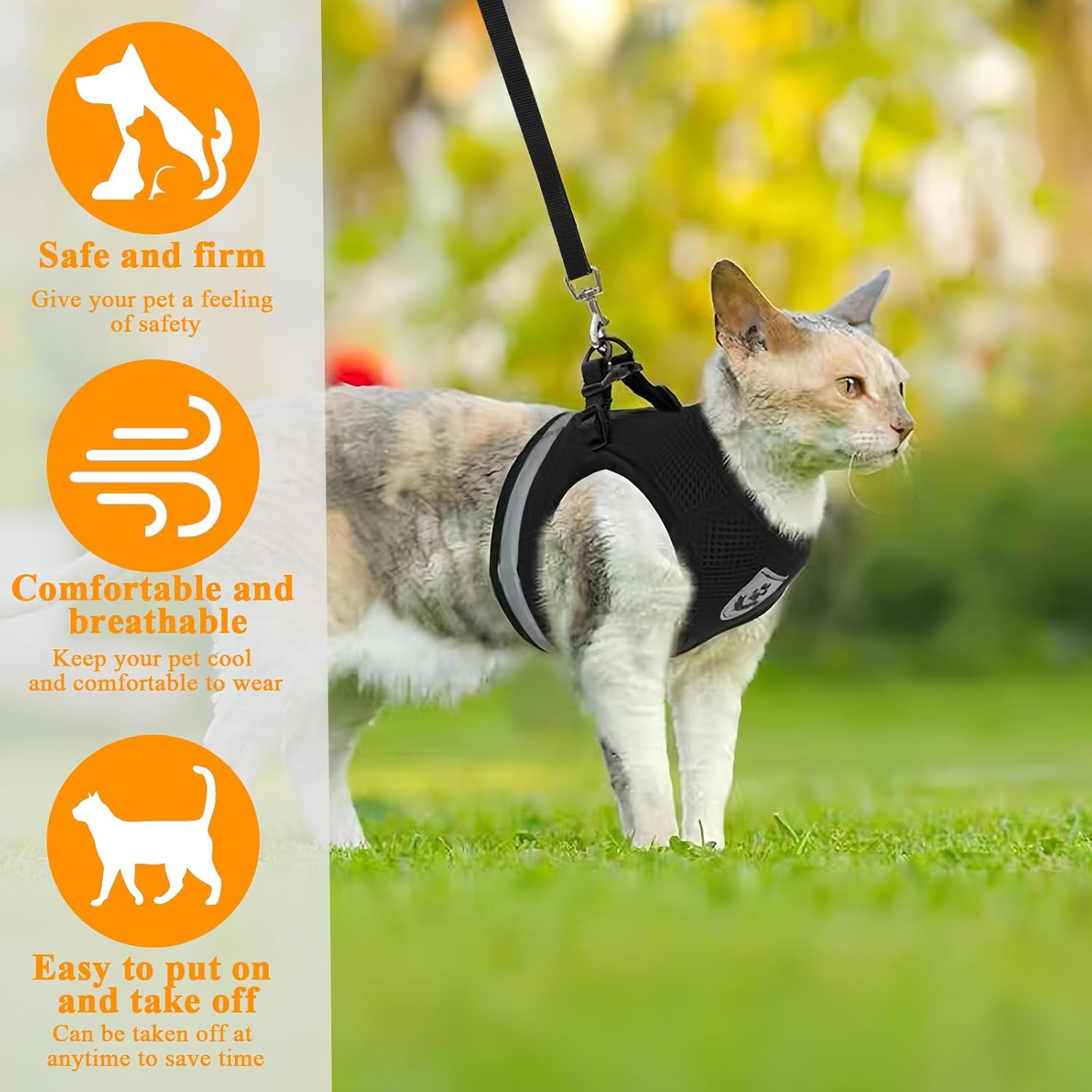 Dokeno Cat Harness with Lead Set, Cat Lead with Harness, Escape Proof for Cats, Soft Mesh Vests, Harnesses with Luminous Strips for Outdoor Training, Walking (XS) image number 2