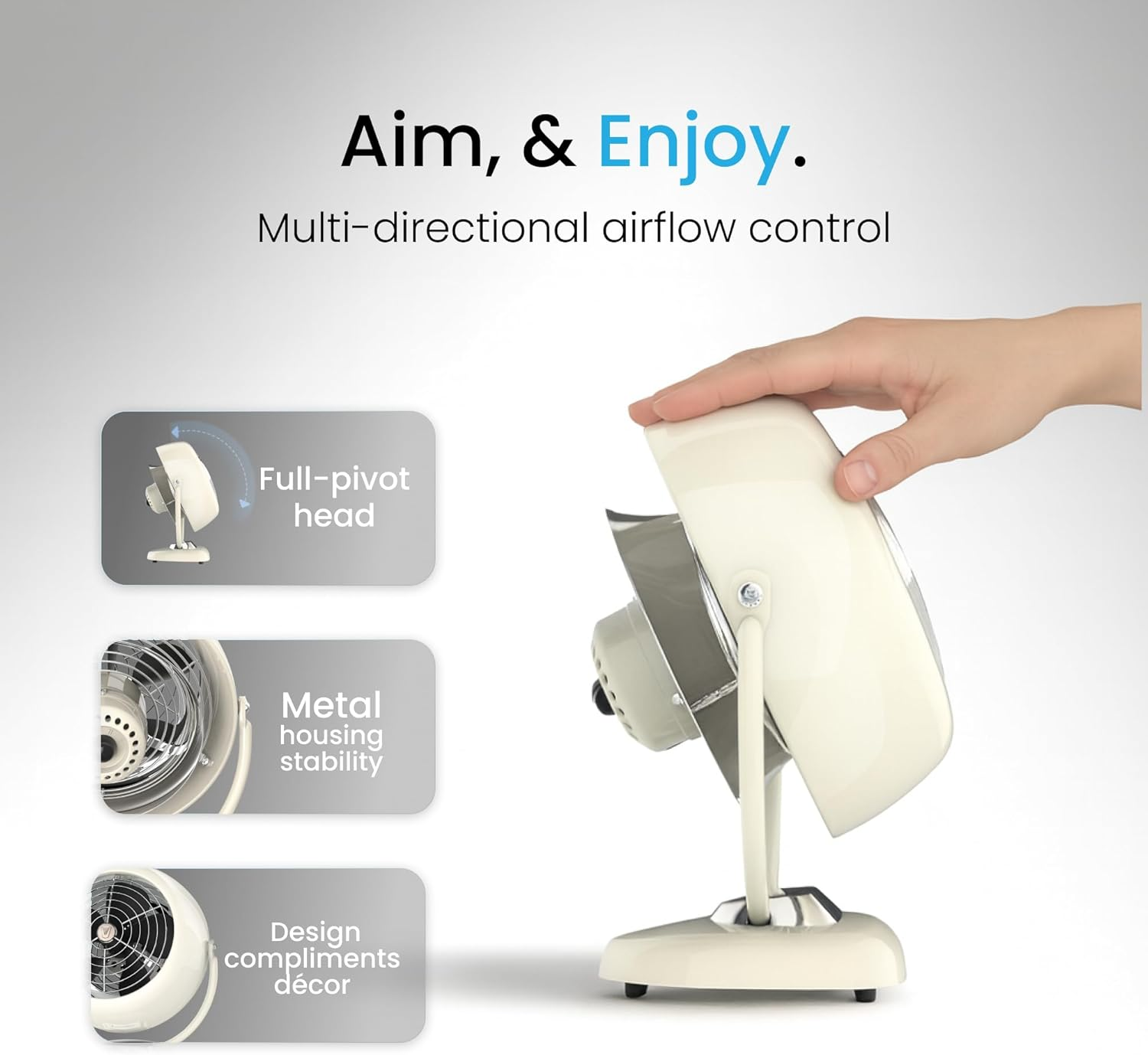 Vornado VFAN Vintage Whole Room Air Circulator &ndash; Metal Retro Design &ndash; Vintage White &ndash; 3 Speeds Dial Control &ndash; Adjustable Tilt Head &ndash; Powerful Vortex Airflow for Bedrooms, Living Rooms & Offices image number 5