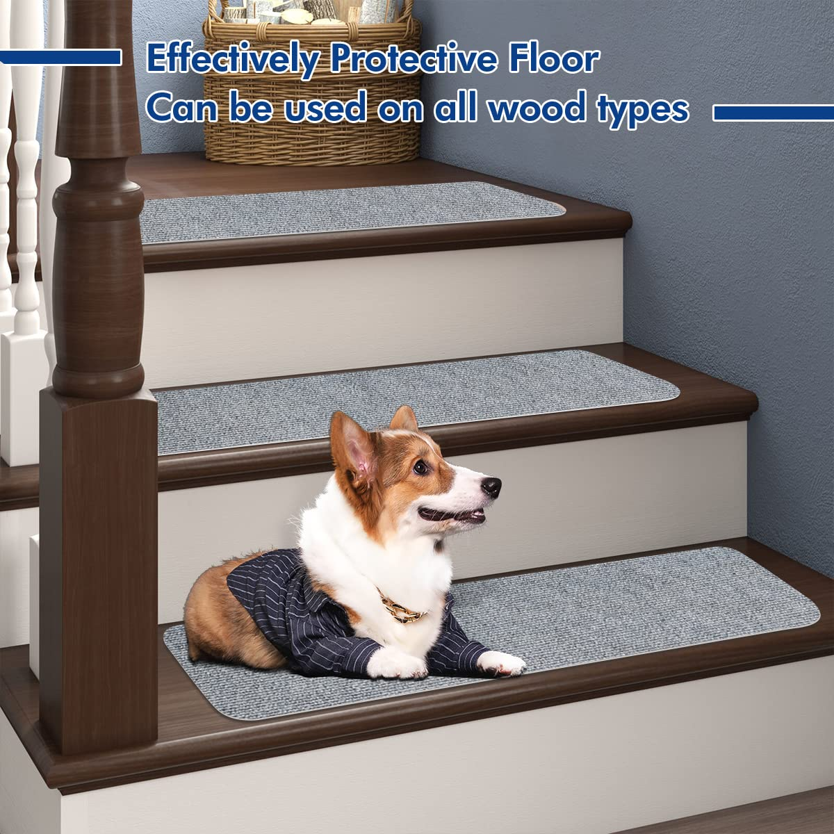 SALLOUS Stair Treads Carpet, Set of 15 Non-Slip Stair Grips Tape, 7.5"X30" Safety Staircase Step Treads for Elders, Strips Stair Traction Treads for Indoors Outdoors (Light Gray) - Brown image number 5