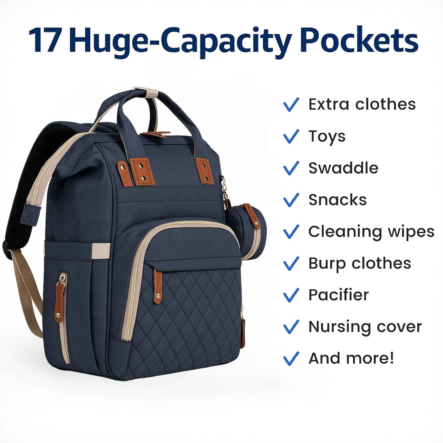 AMHUB Nappy Changing Bag | Waterproof, Multi-Functional Diaper Bag with USB Charging Port, Includes Insulated Pockets, Large Capacity, Travel Diaper Bag Backpack | Newborn Baby Essential. image number 5