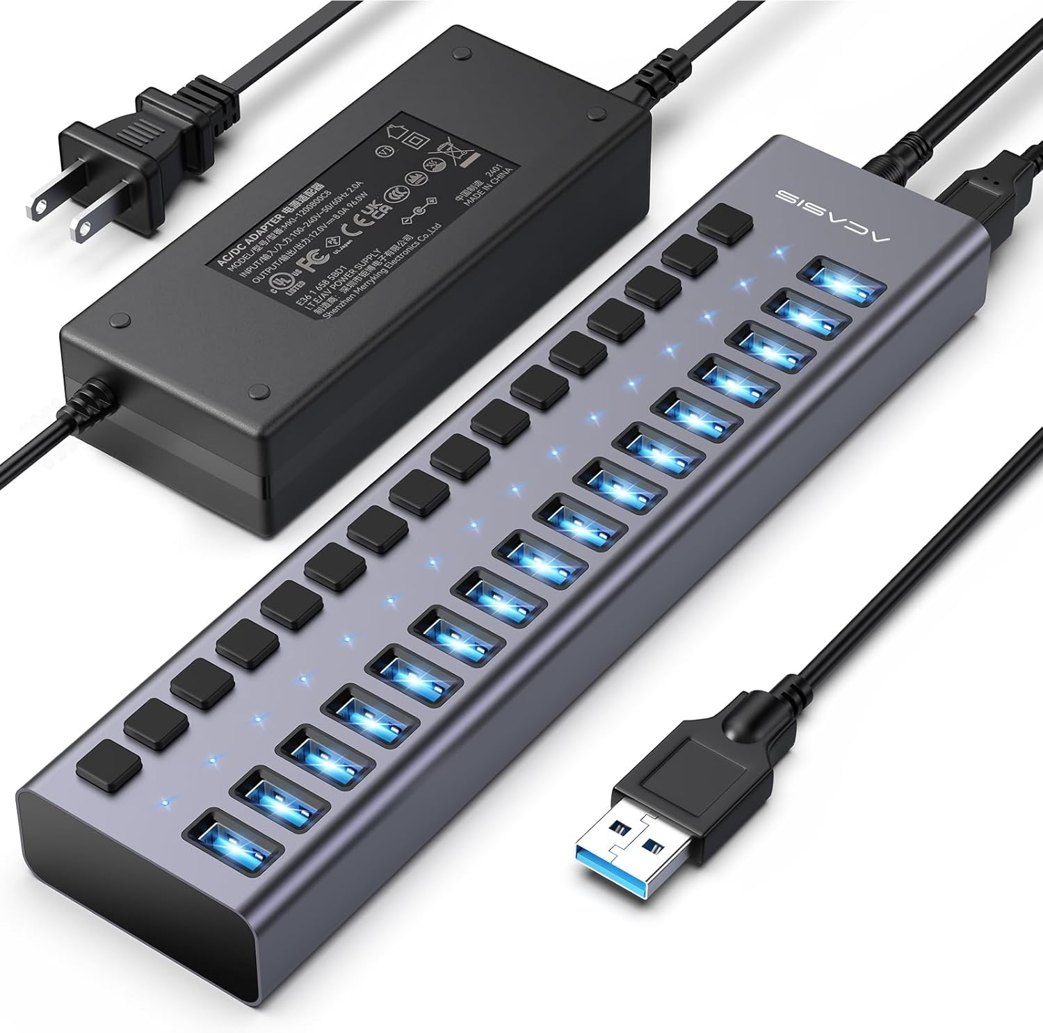 Powered USB 3.1 Hub, ACASIS 16 Ports USB 3.1 Hub with 10Gbps Data Speed，Aluminum Housing, USB Hub Powered with 96W Power Adapter, USB Hub for Pc/Laptop, Computer, Flash Drive, Printer, Camera image number 5