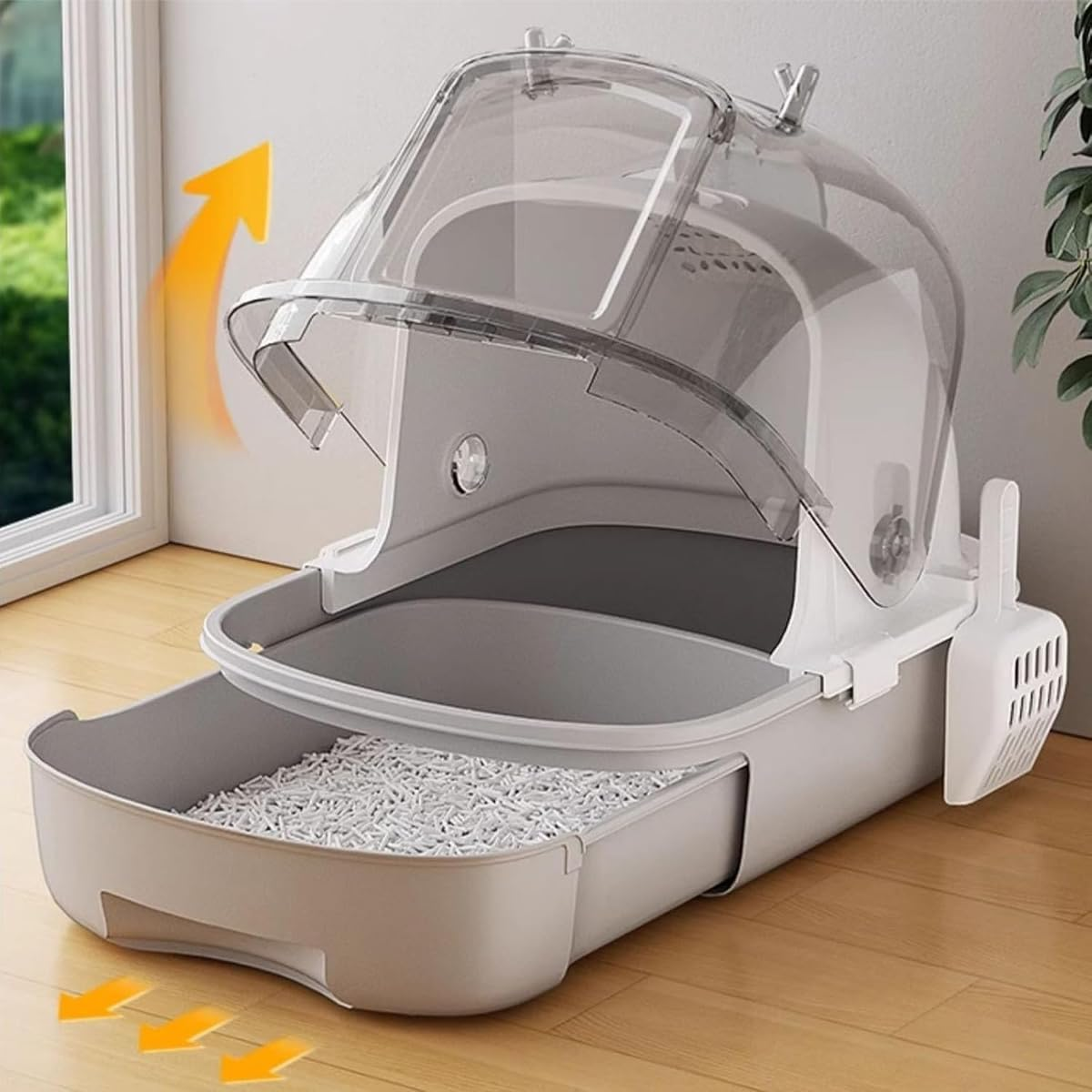 AIMALL Cat Litter Box, Oversized Fully Enclosed Toilet, Odor-Control with Easy Drawer Access, 20.5 X 16.5 X 12.8 Inches - Grey image number 3