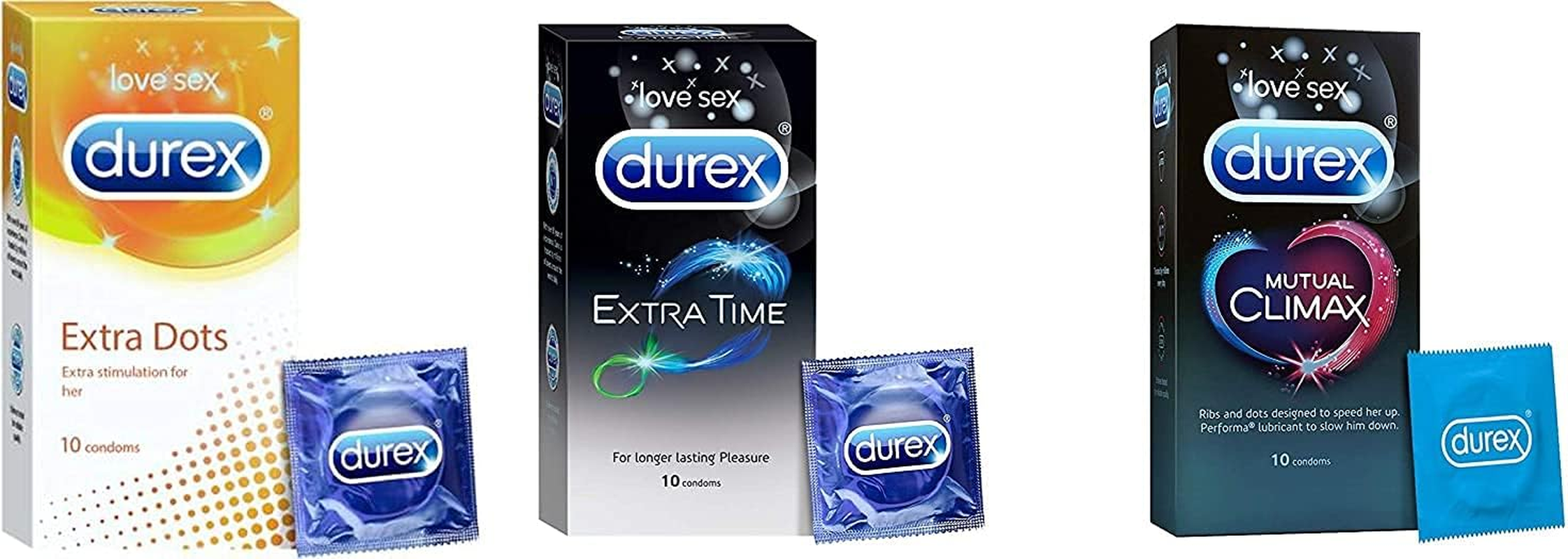 Durex Mutual Climax, Extra Time & Extra Dots Condoms (Pack of 30) image number 3