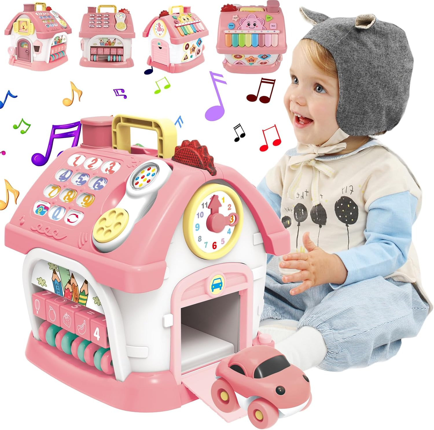Montessori Toys for 1+ Year Old Girls,Baby Musical Toys for Toddler 8 in 1 Multi-Functional Smart Learning House,Educational Toys for Kids,First Christmas and Birthday Gifts for Baby Girls (Pink)