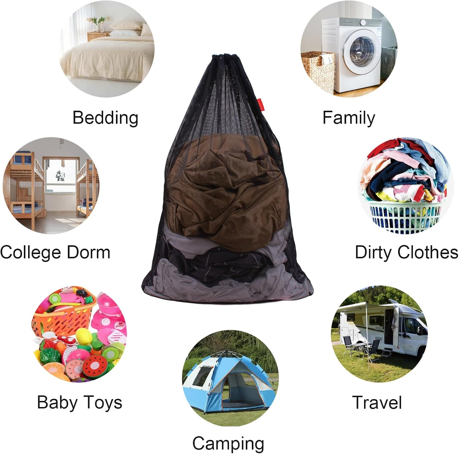 Duomiw Mesh Laundry Bag Heavy Duty Drawstring Bag, Factories, College, Dorm, Travel and Apartment Dwellers, 24 X 36 Inches, 2 Pack, Black - Black image number 6