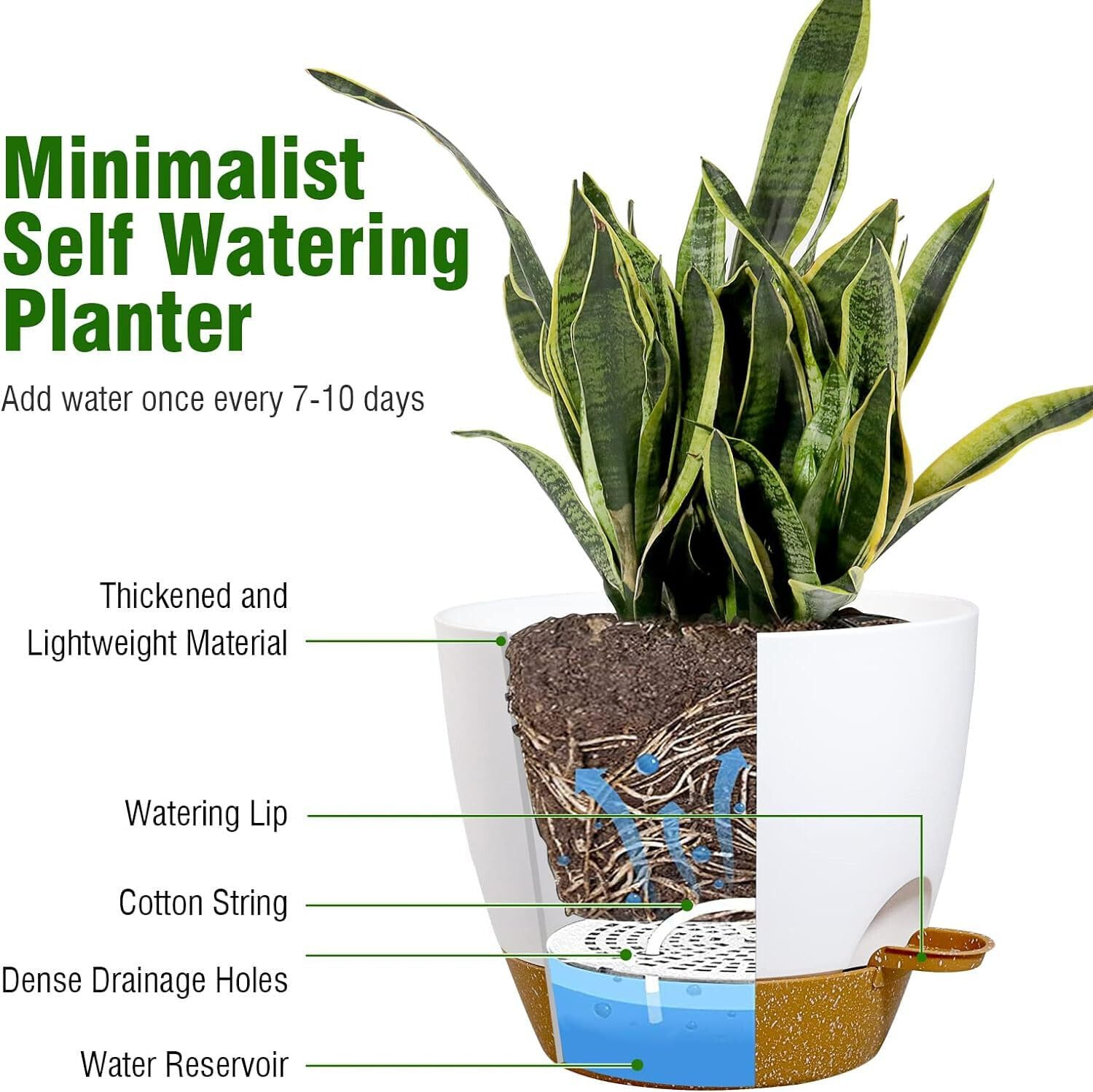GROZY 9/10/12 Inch 3 Pcs Self Watering Planters Kit Indoor Garden Plants Flower Pots image number 3