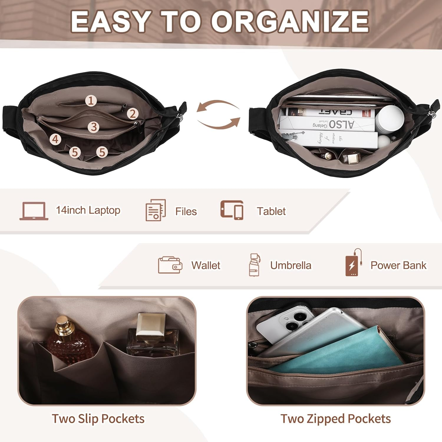 KASQO Canvas Messenger Bag, Large Lightweight Hobo Crossbody Tote Bag for Women Men Casual Shoulder Bag for College Travel Work image number 1