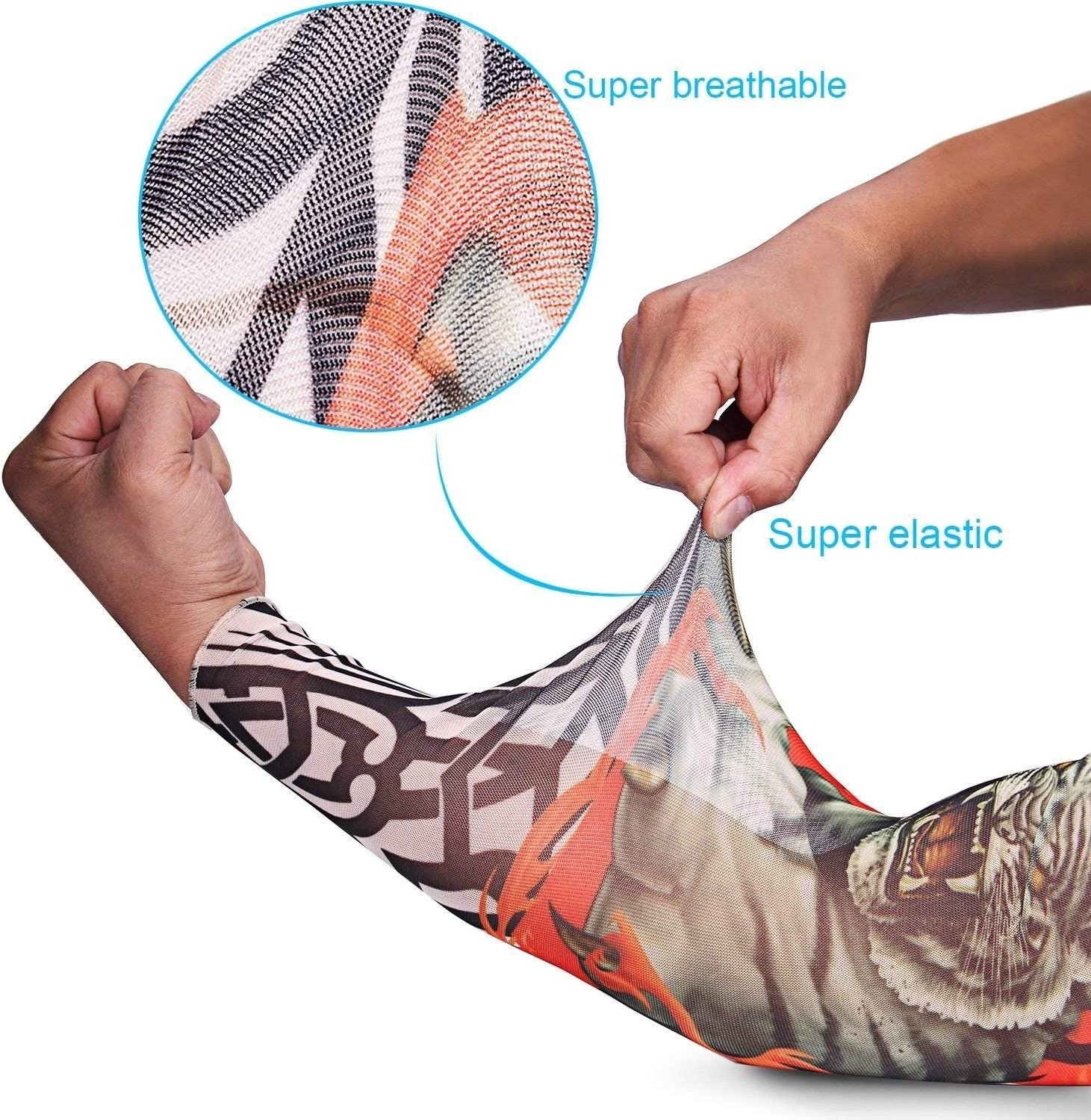 Temporary Fake Slip on Tattoo Arm Sleeve Cycling Basketball Sun Block Sleevelet for Men and Women image number 2