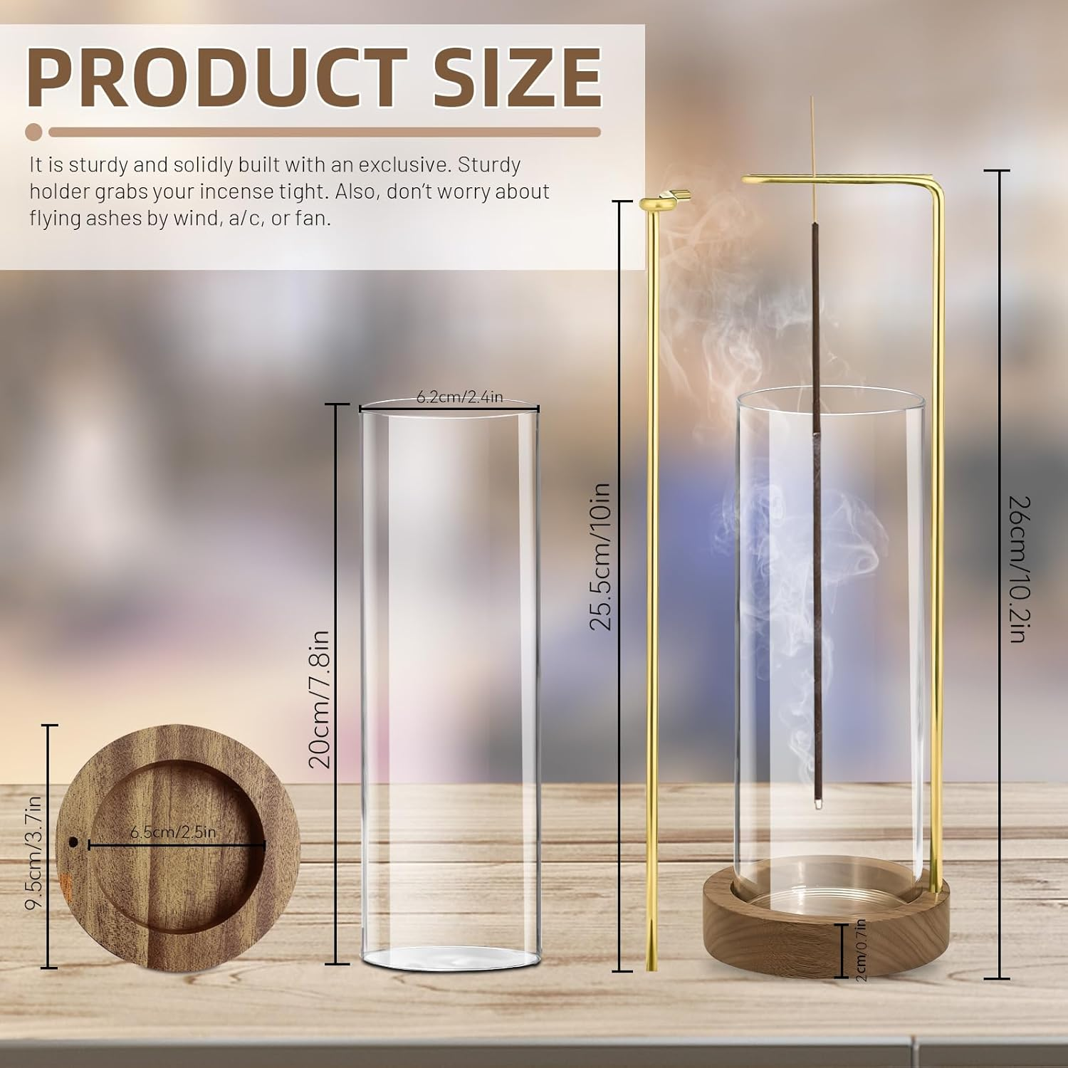 Wooden Incense Holder with Glass, Incense Stick Holder with Ash Catcher, Modern Incense Burner for Home Decor Yoga Meditation (Circular) image number 6