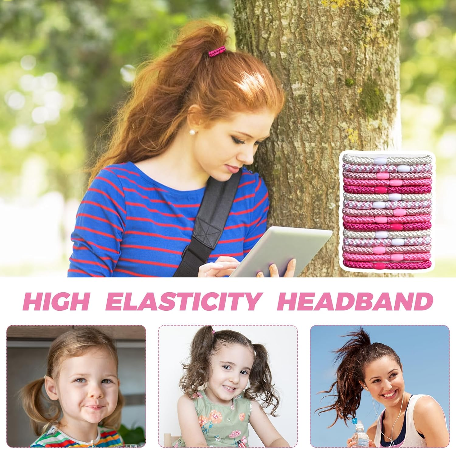 Pack of 15 Hair Bobbles Women'S Braided Elastic Hair Bands Soft Braid Bobbles for Girls Anti-Stress Hair Band Bracelet for Thick Hair Simple Hair Accessories for Everyday Sports and Yoga (Pink) image number 1