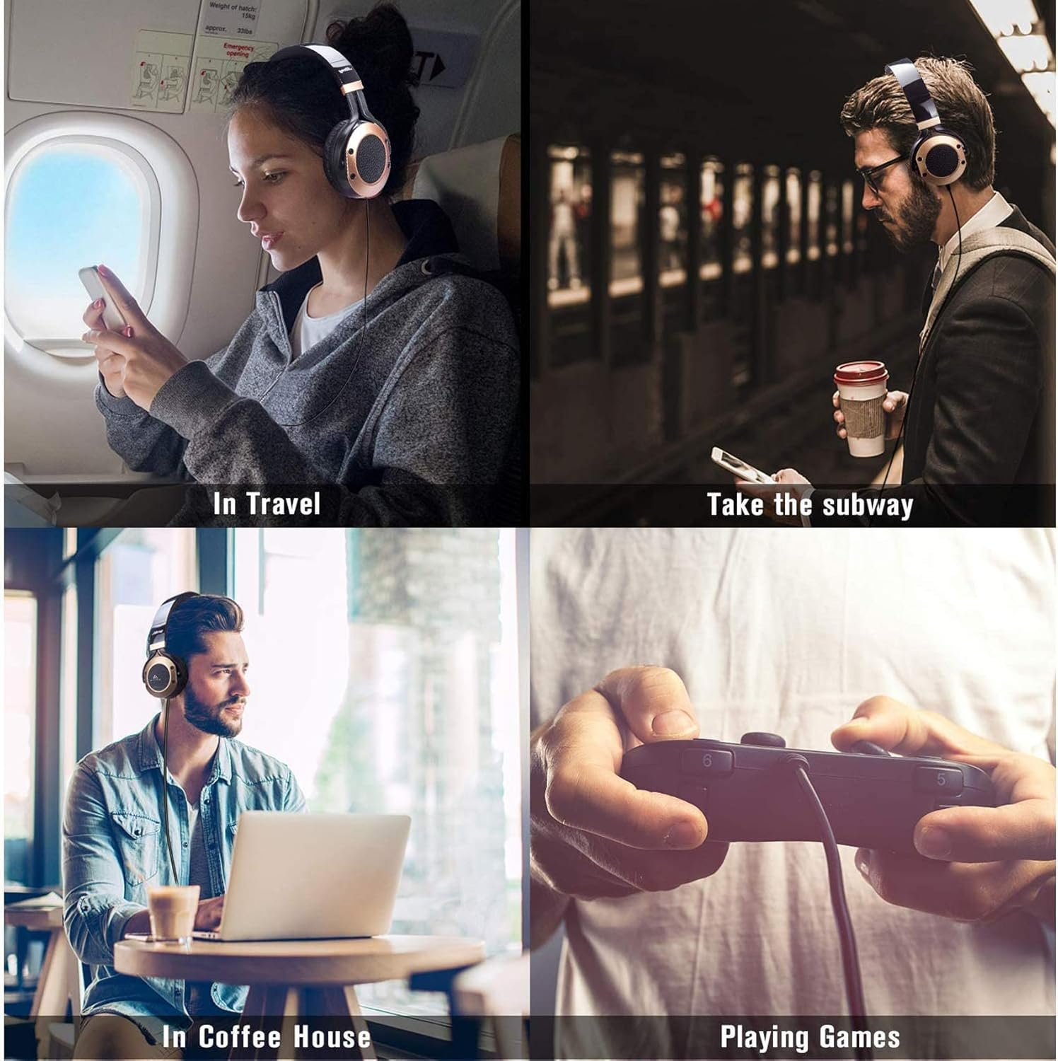 Active Noise Cancelling Headphones with Microphone and Airplane Adapter, Folding and Lightweight Travel Headsets, Hi-Fi Deep Bass Wired Headphones with Carrying Case image number 6