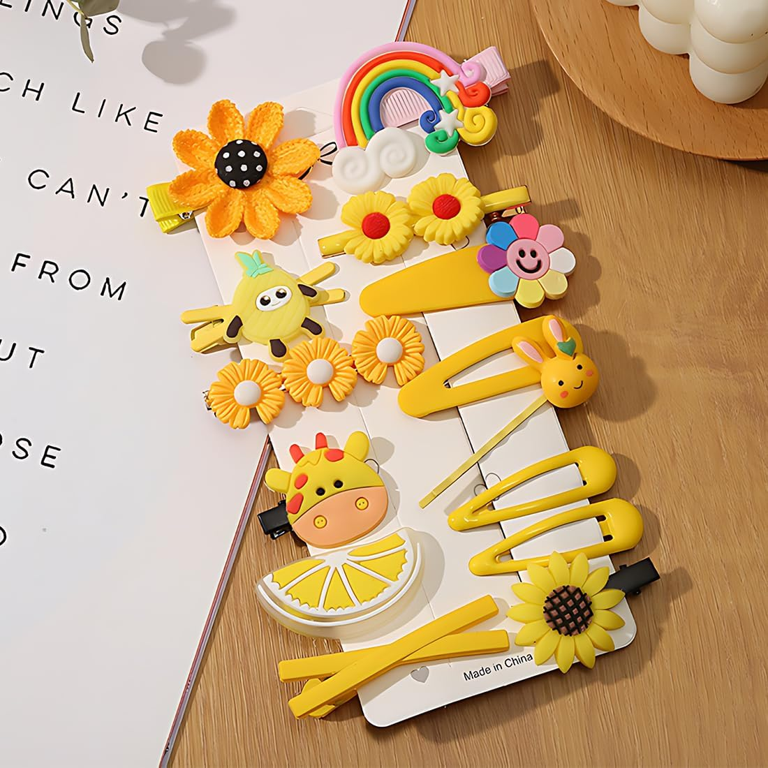 YOCDNOV 28 Pieces Cute Hair Clips Fashion Hair Accessories for Girls Flowers Fruit Candy Dessert Cute Birthday Party Gift (Sunflower + Pineapple) image number 1