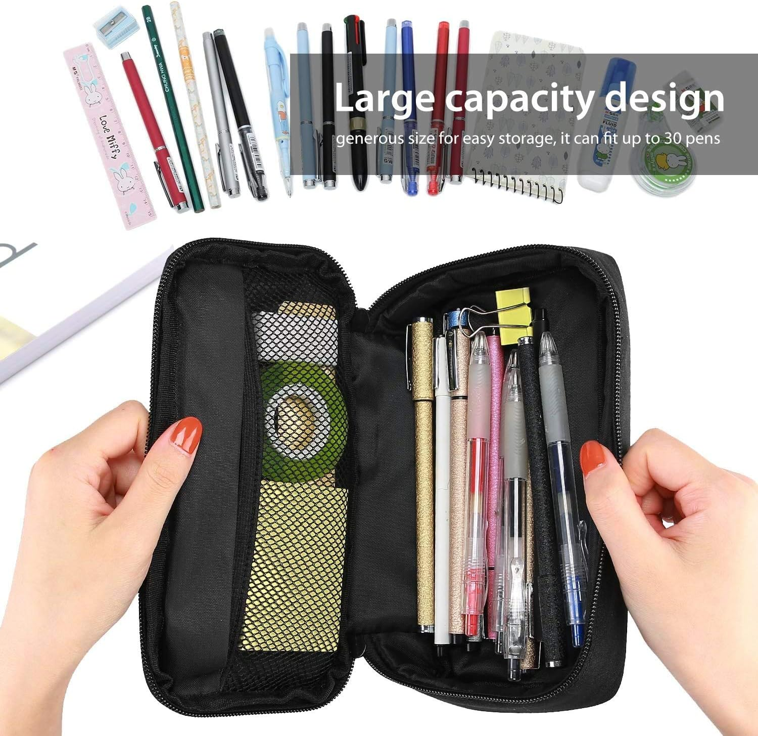 Procase Pencil Bag Pen Case, Large Capacity Students Stationery Pouch Pencil Holder Desk Organizer with Double Zipper, Portable Pencil Pouch for School Office Supplies image number 5